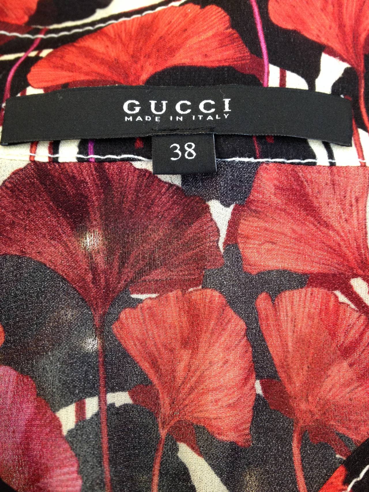 Gucci Magenta and Orange Ginkgo Leaf Blouse 3