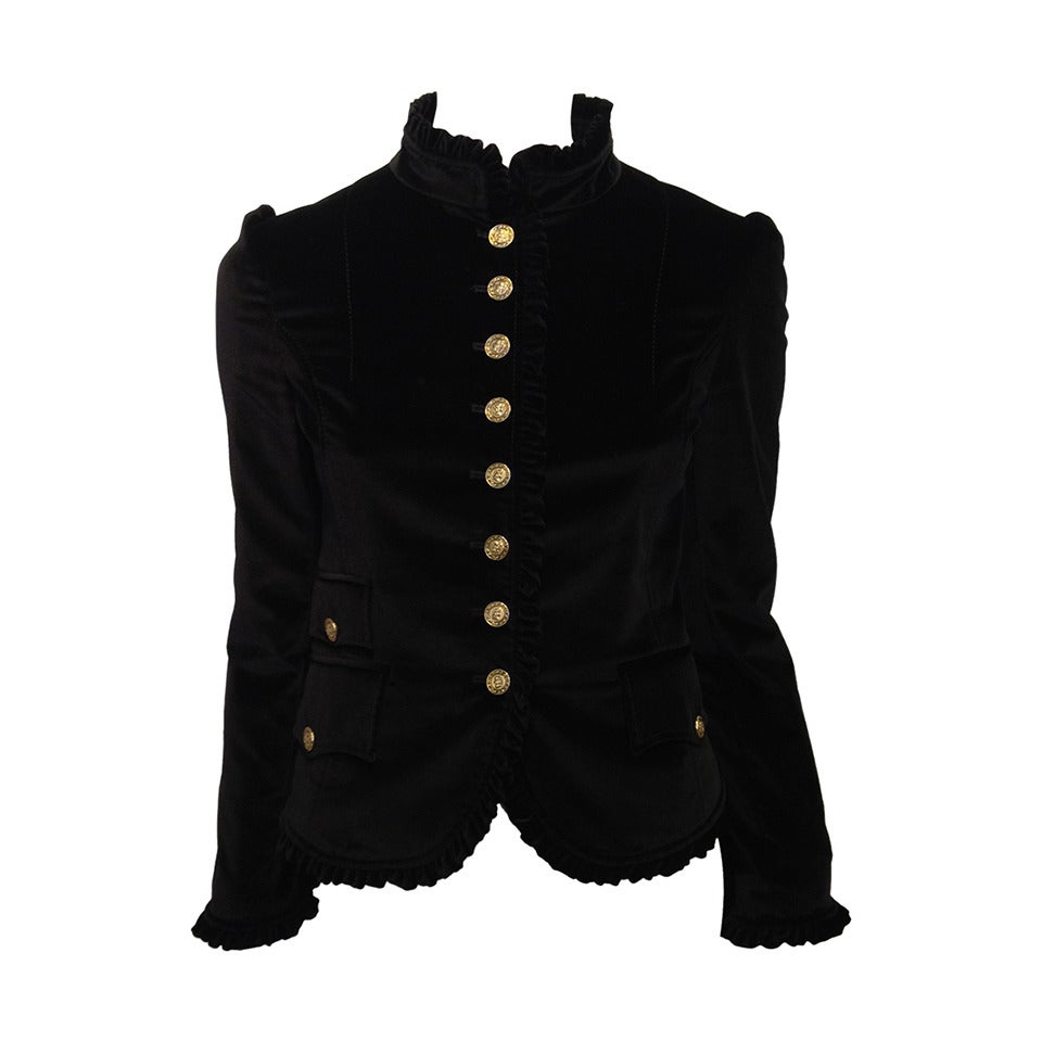 Dolce and Gabbana Black Velvet Jacket with Gold Buttons at 1stDibs
