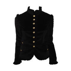 Dolce & Gabbana Black Velvet Jacket with Gold Buttons