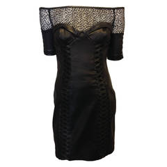 Kevork Kiledjian Black Leather and Lace Dress