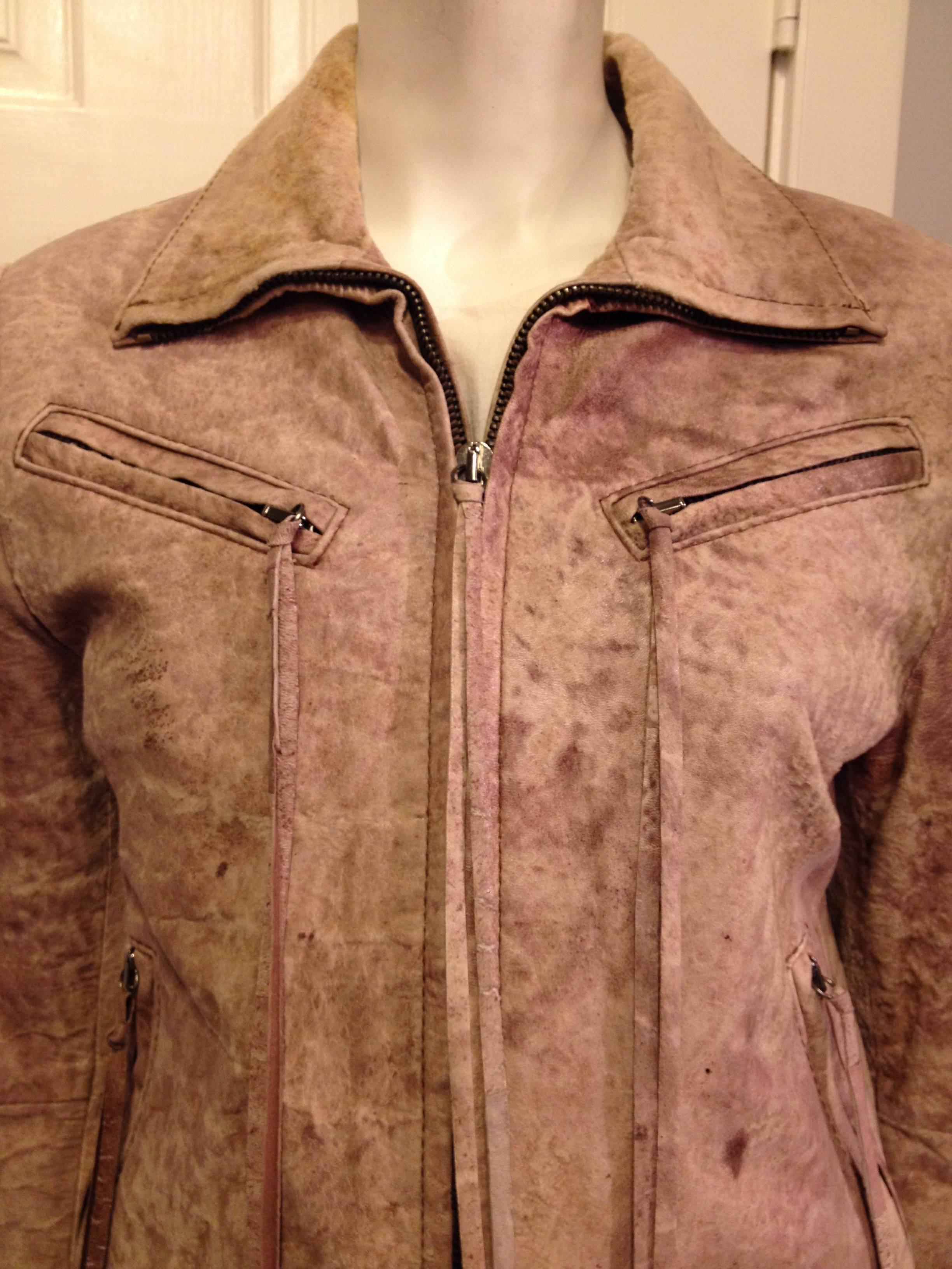 Ann Demeulemeester Brown Distressed Leather Jacket For Sale 1