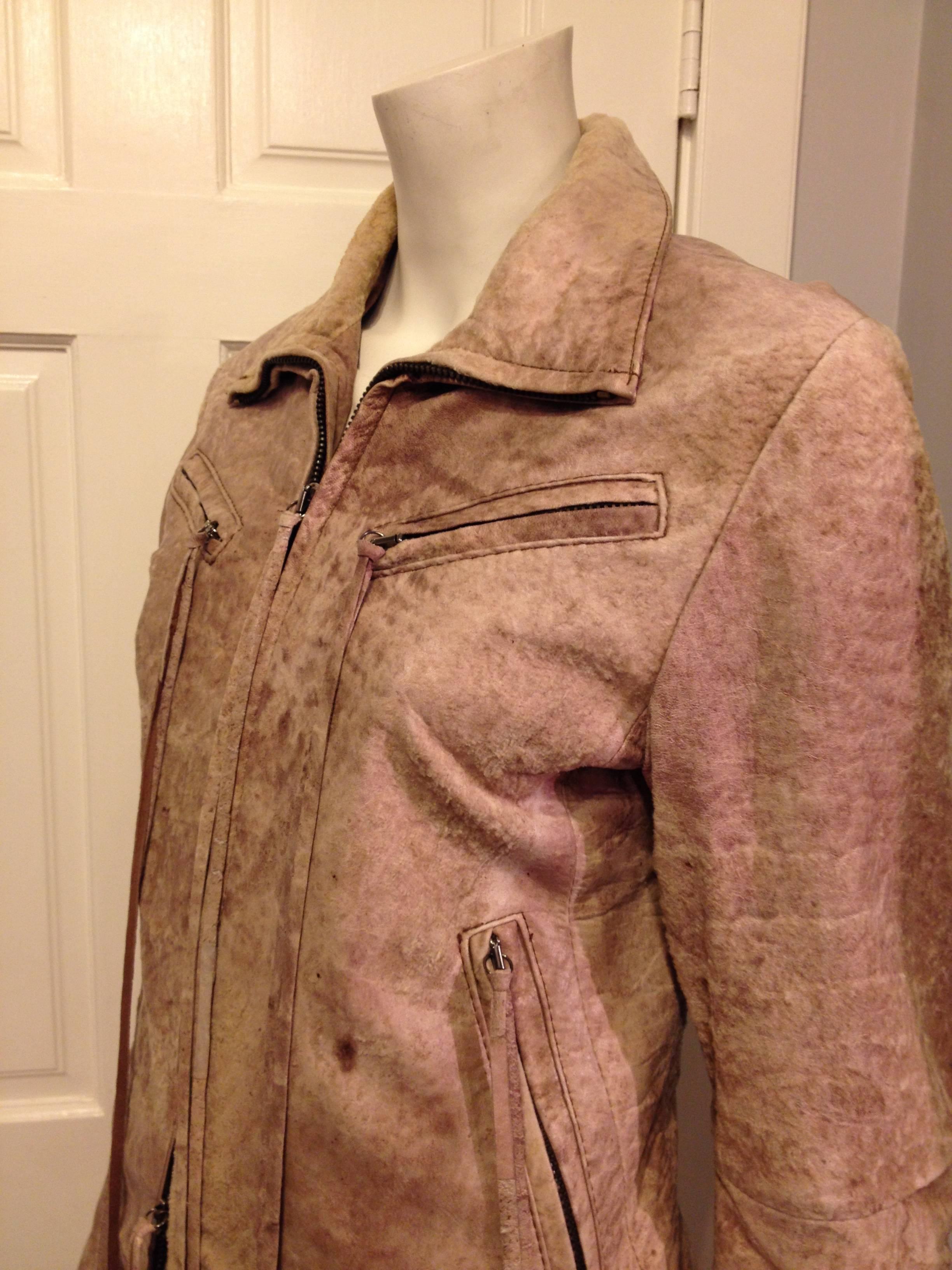 Women's Ann Demeulemeester Brown Distressed Leather Jacket For Sale