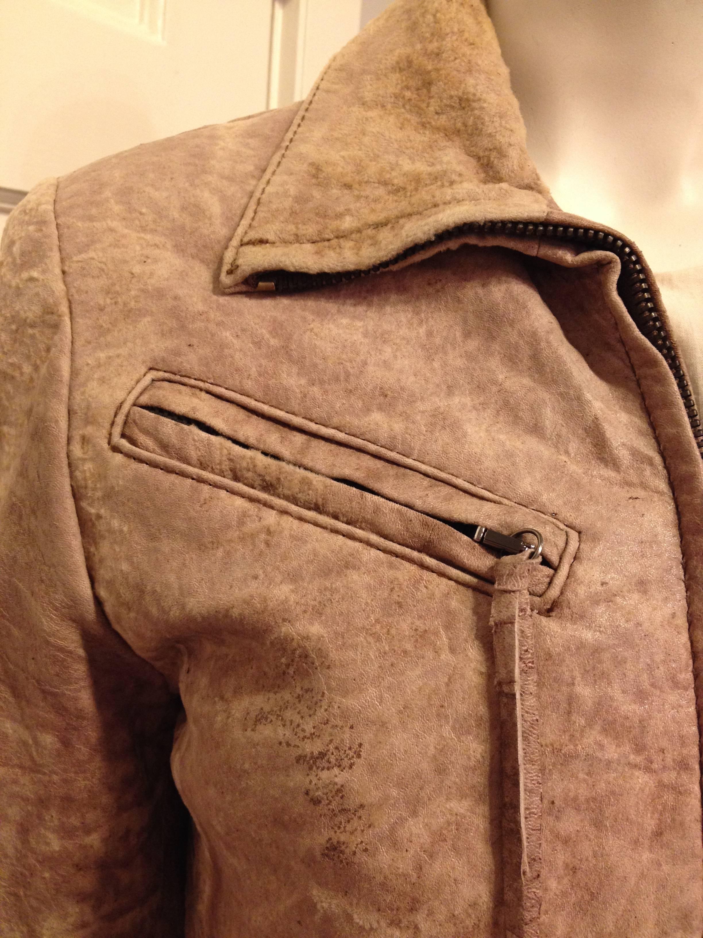 Ann Demeulemeester Brown Distressed Leather Jacket For Sale 2