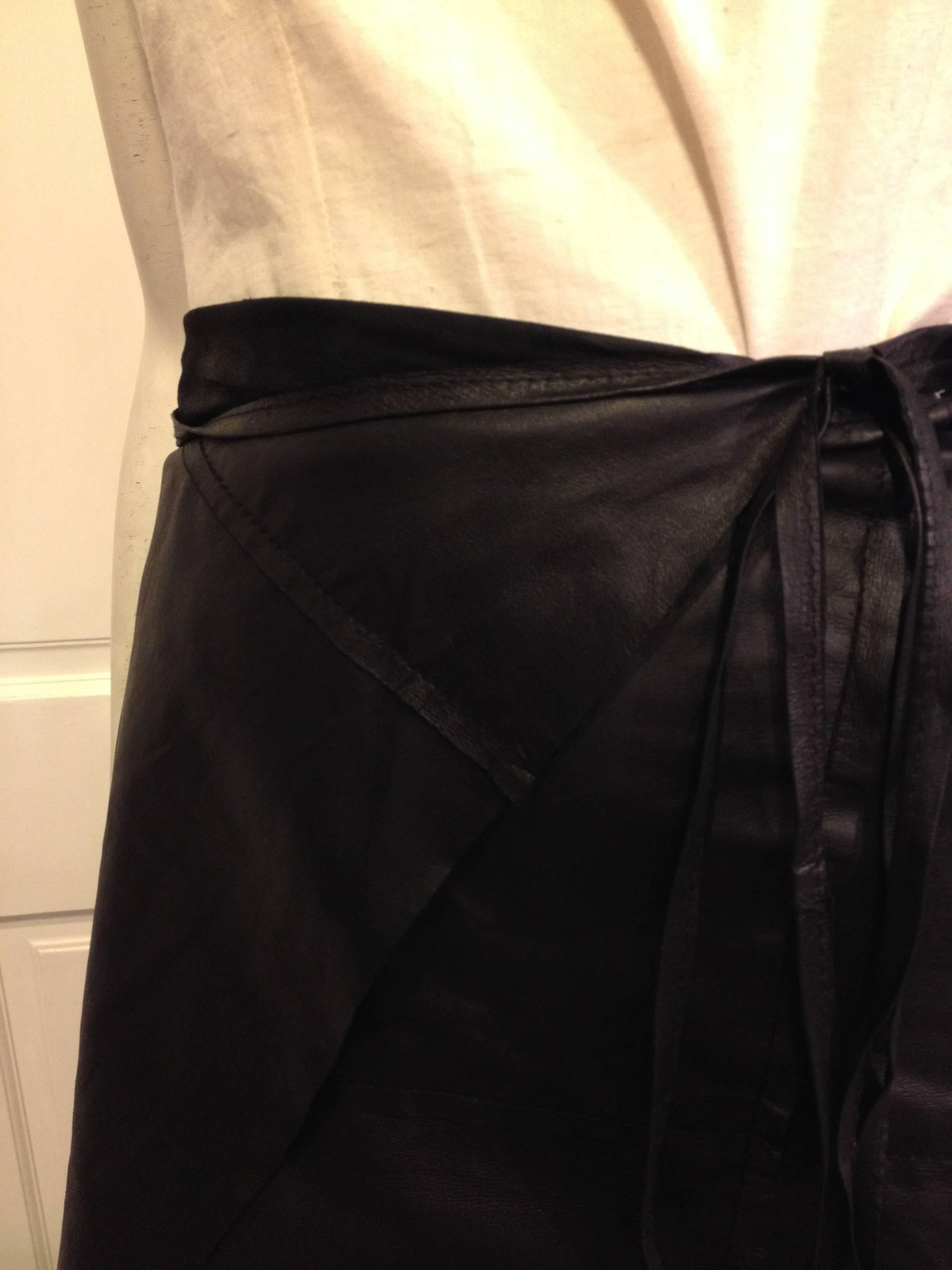 Women's Ann Demeulemeester Black Leather Wrap Skirt