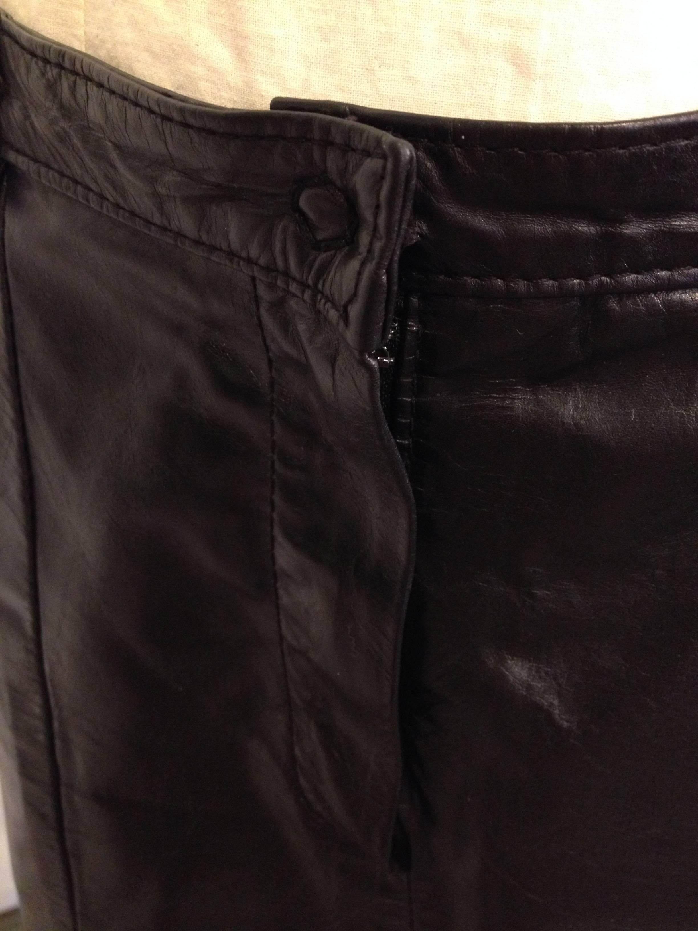 Women's Ann Demeulemeester Black Leather Slit Skirt