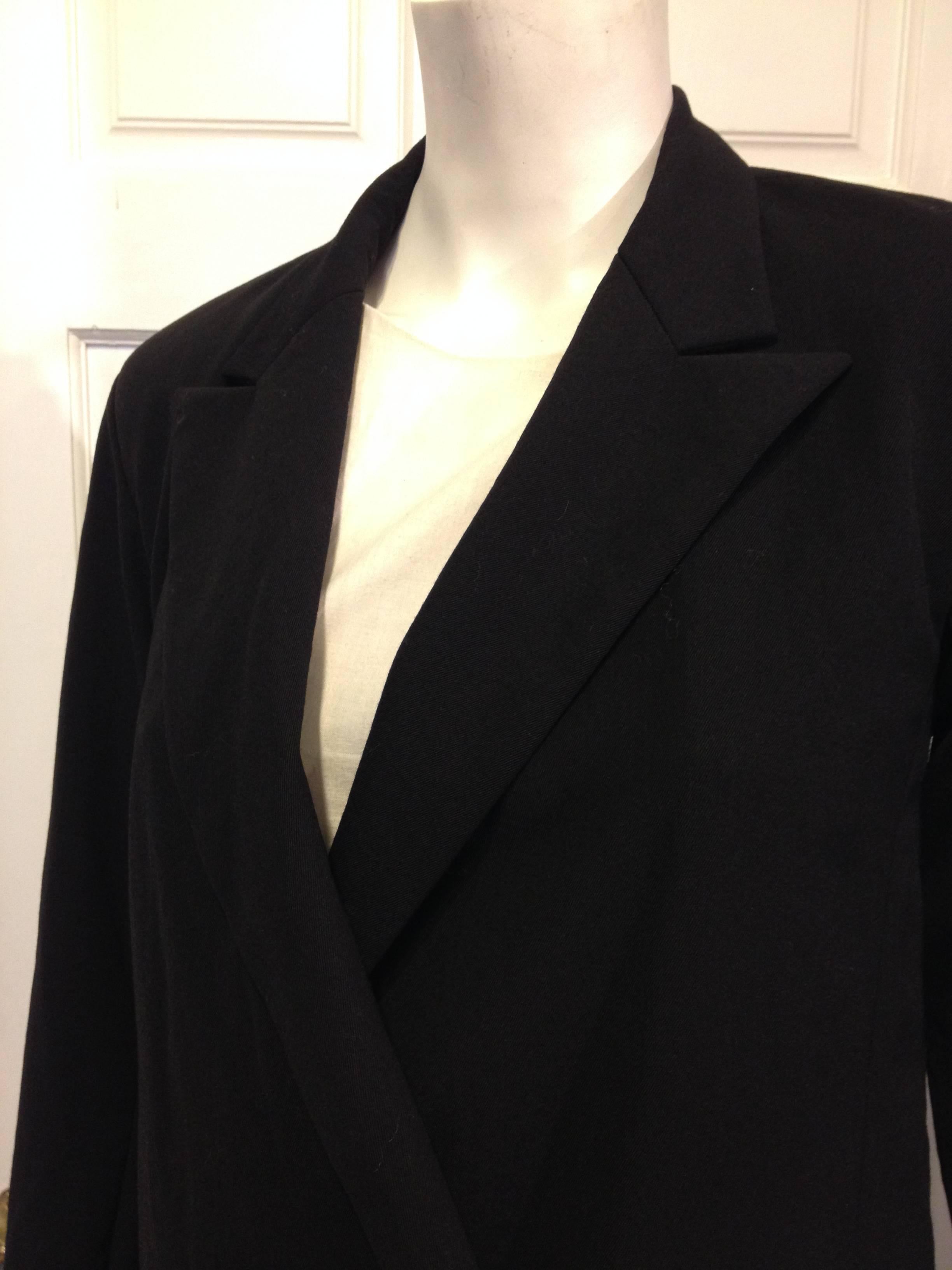 Women's Yohji Yamamoto Black Duster Coat with Frayed Cuffs
