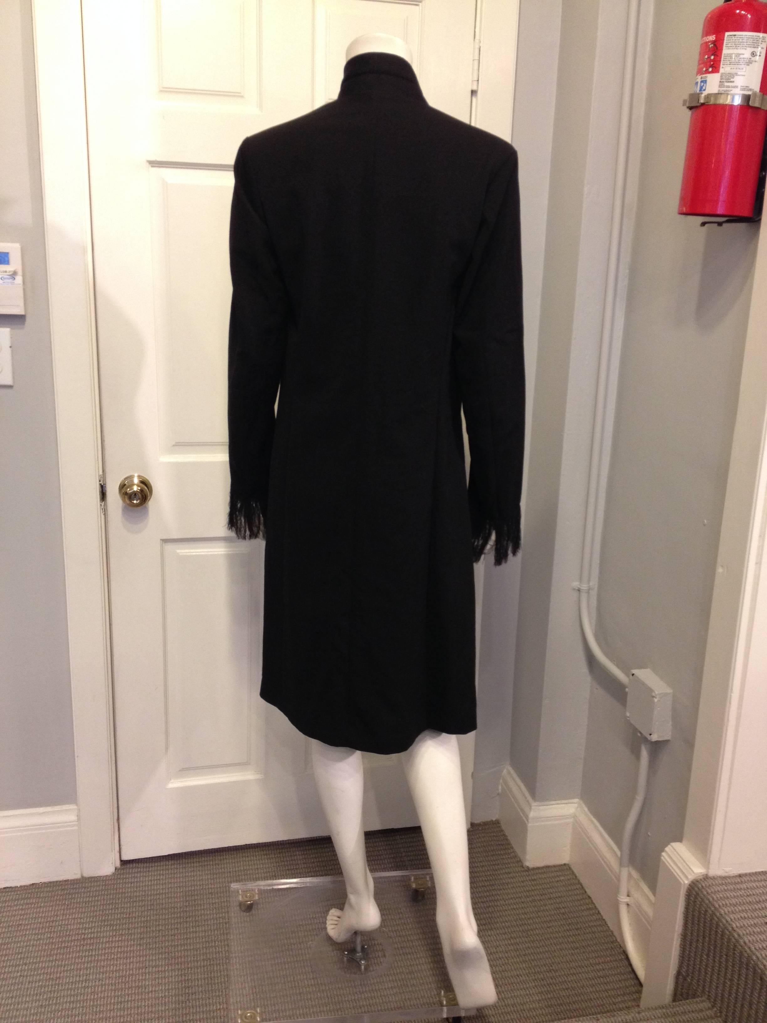 Yohji Yamamoto Black Duster Coat with Frayed Cuffs In Excellent Condition In San Francisco, CA