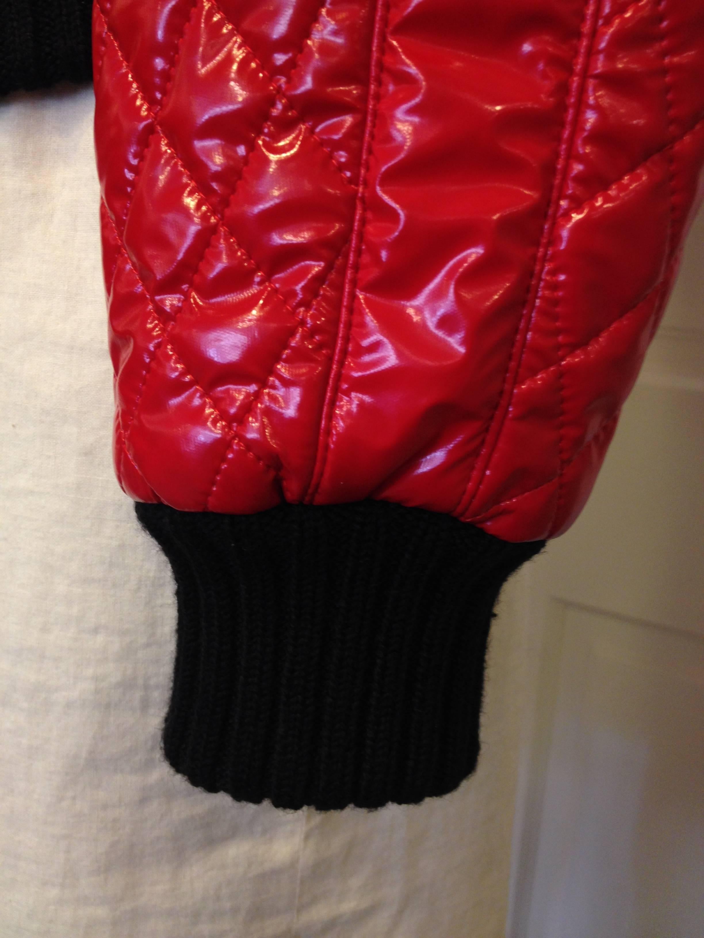 Women's Chanel Red Shiny Quilted Bomber Jacket For Sale