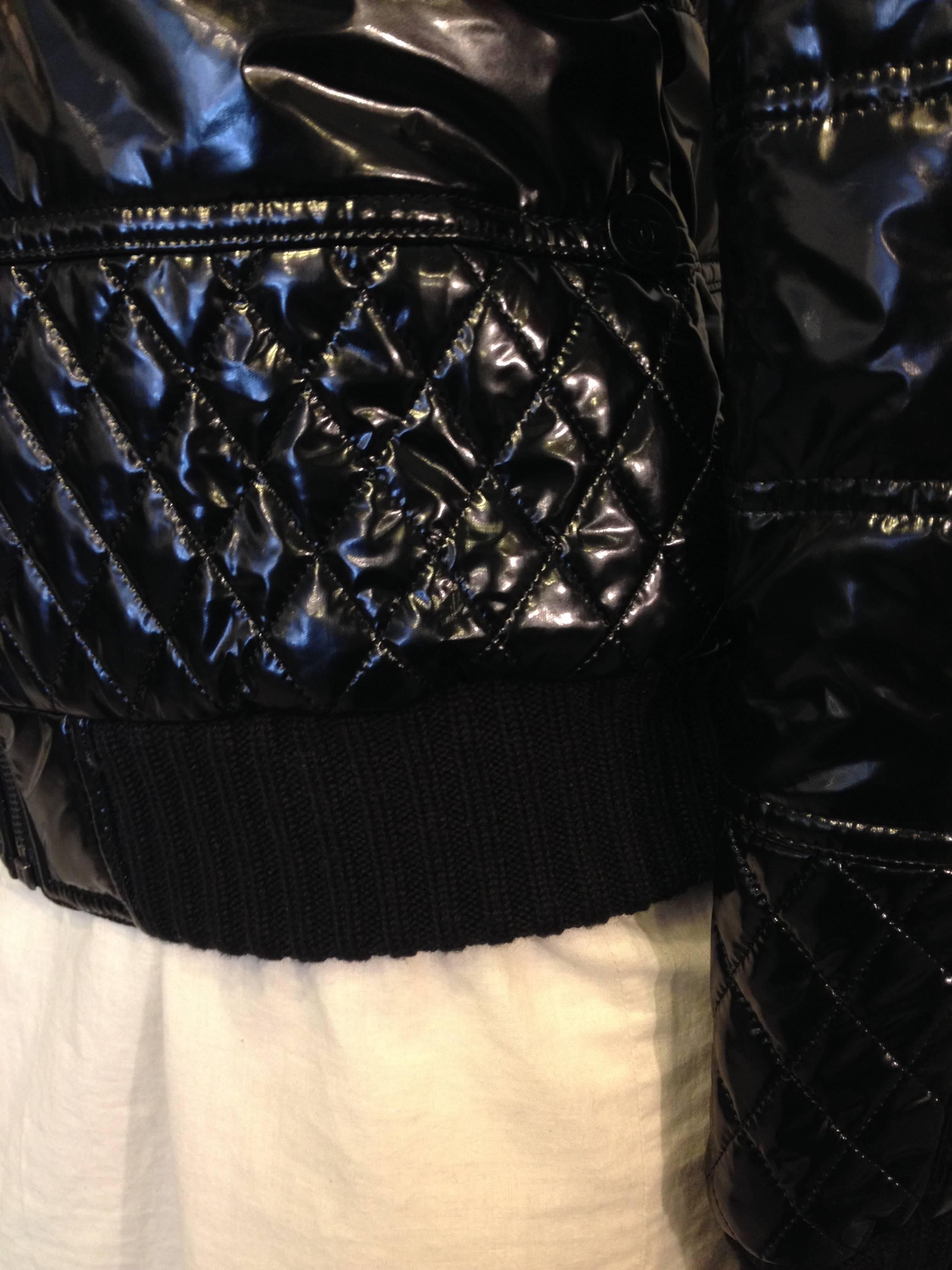 Chanel Black Shiny Quilted Bomber Jacket 2