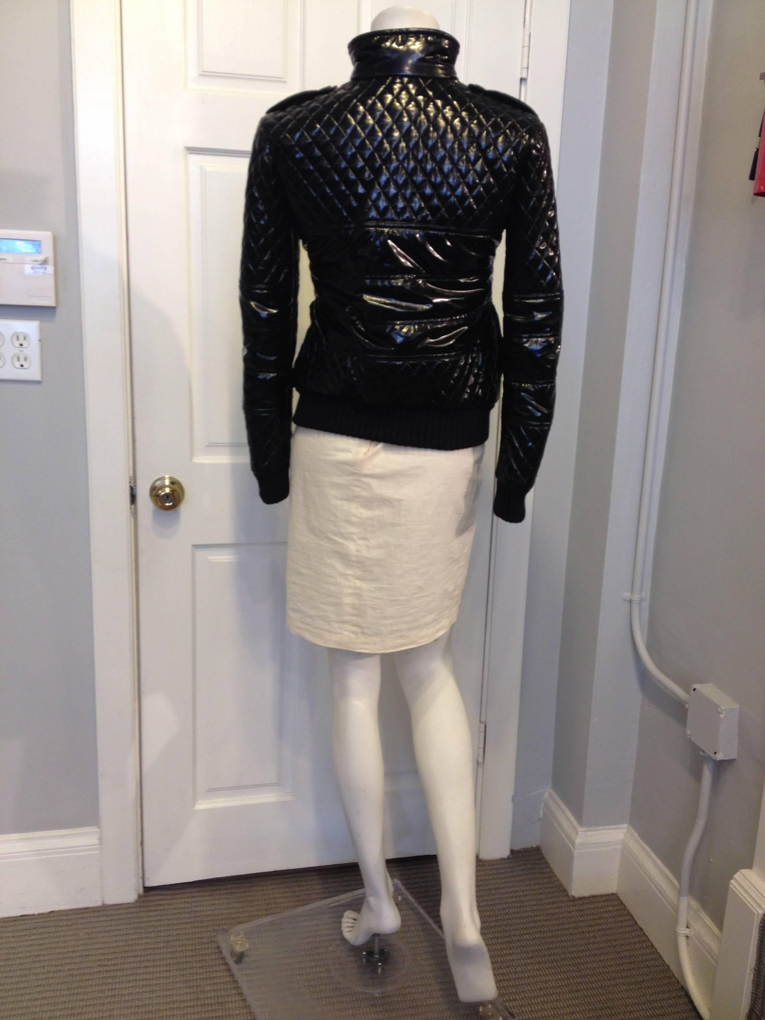 Chanel Black Shiny Quilted Bomber Jacket In Excellent Condition In San Francisco, CA
