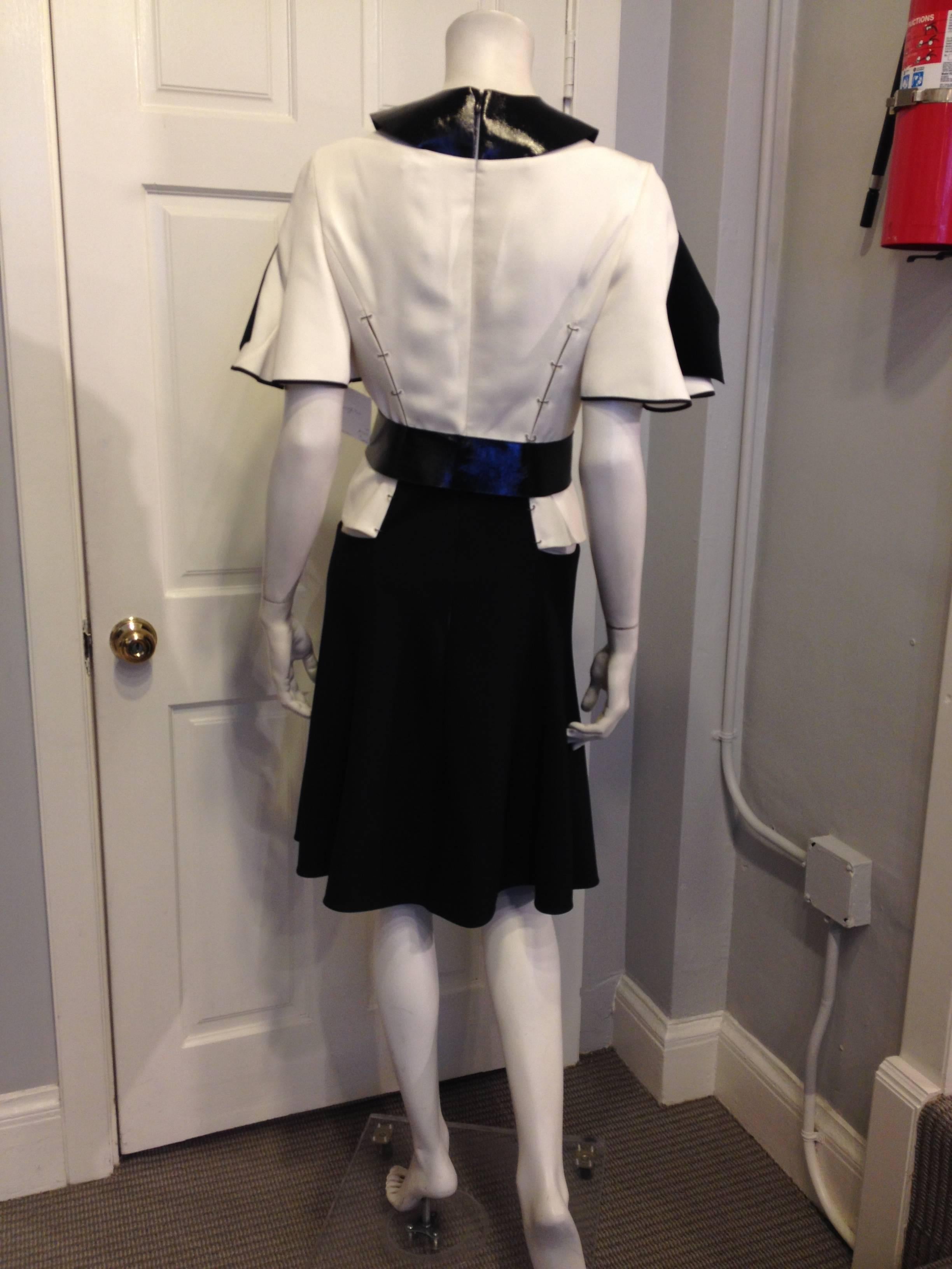 Louis Vuitton Cream and Black Dress with Crinkled Patent In New Condition In San Francisco, CA