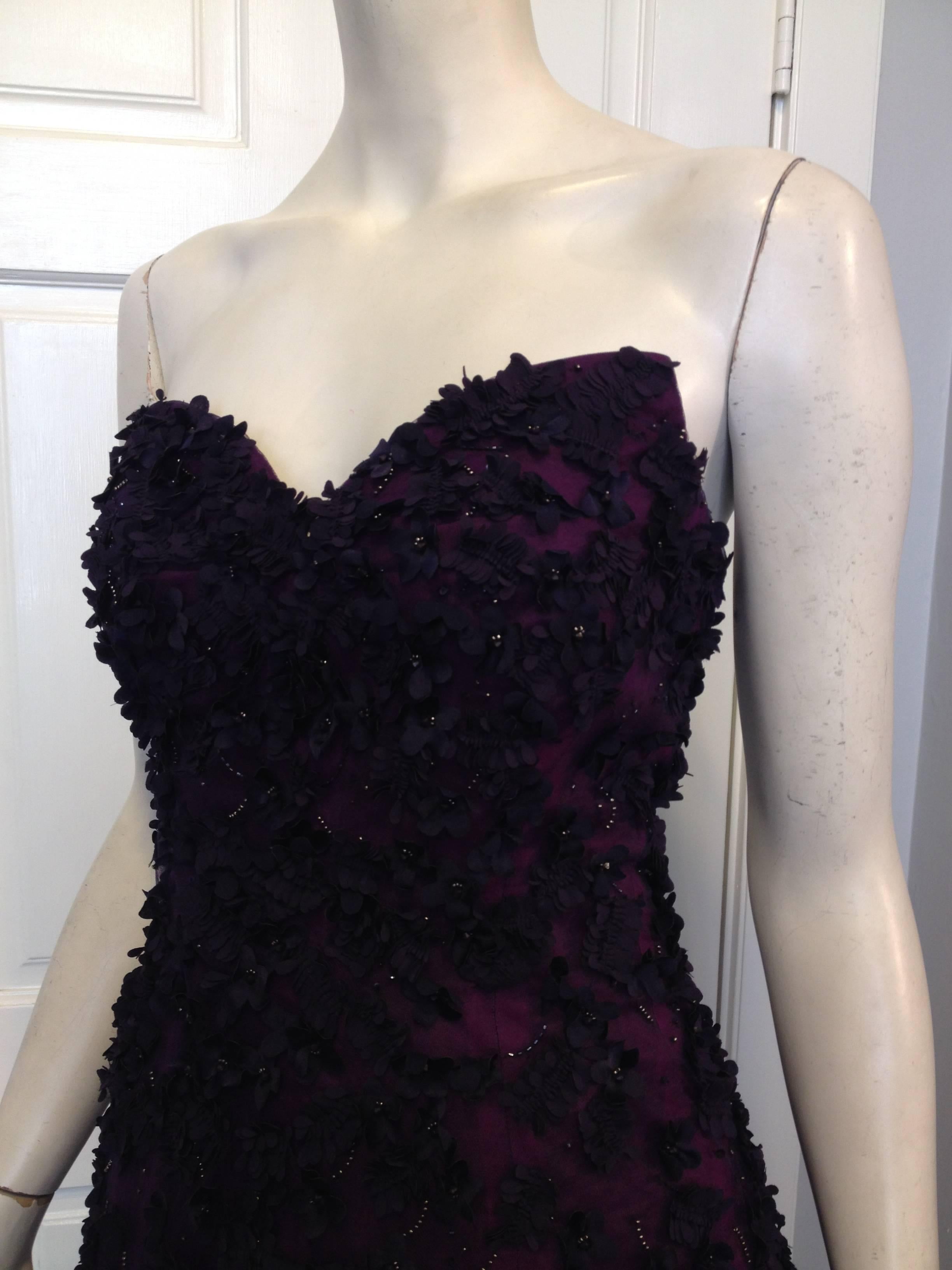 Women's Oscar de la Renta Royal Purple Floral Gown For Sale