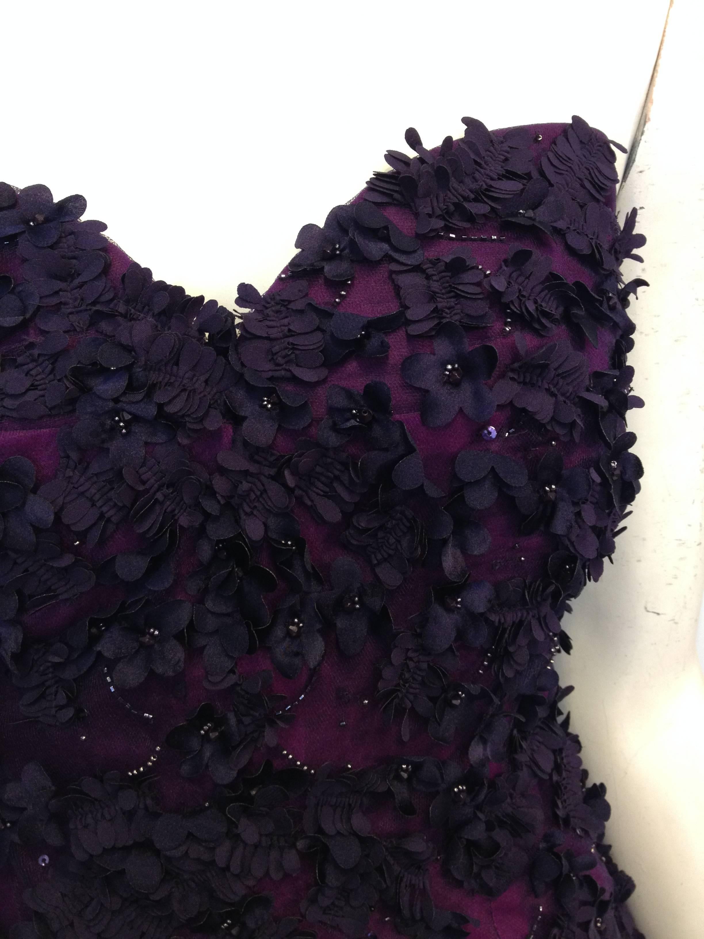 Oscar de la Renta Royal Purple Floral Gown For Sale 1