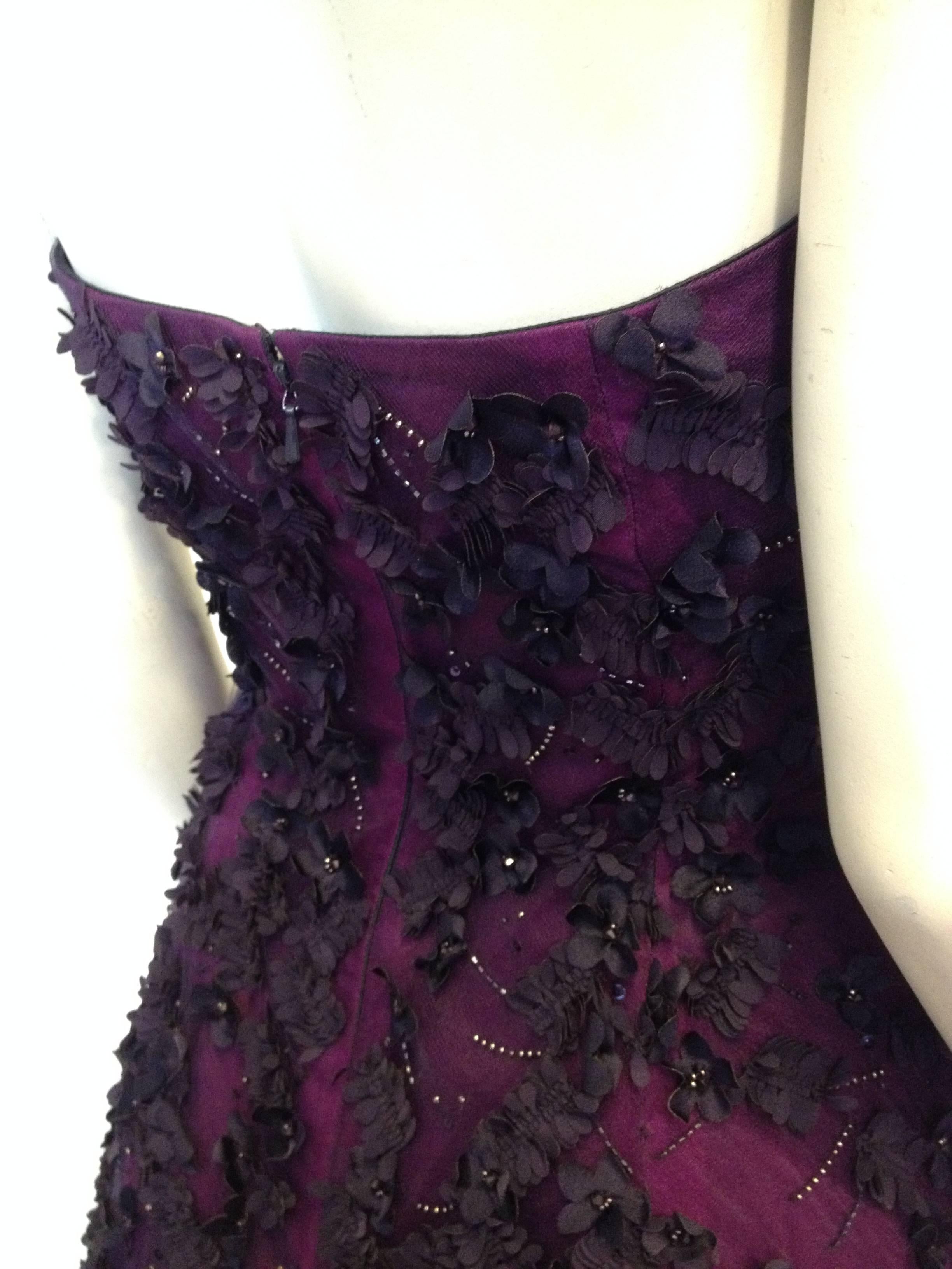 Oscar de la Renta Royal Purple Floral Gown For Sale 3
