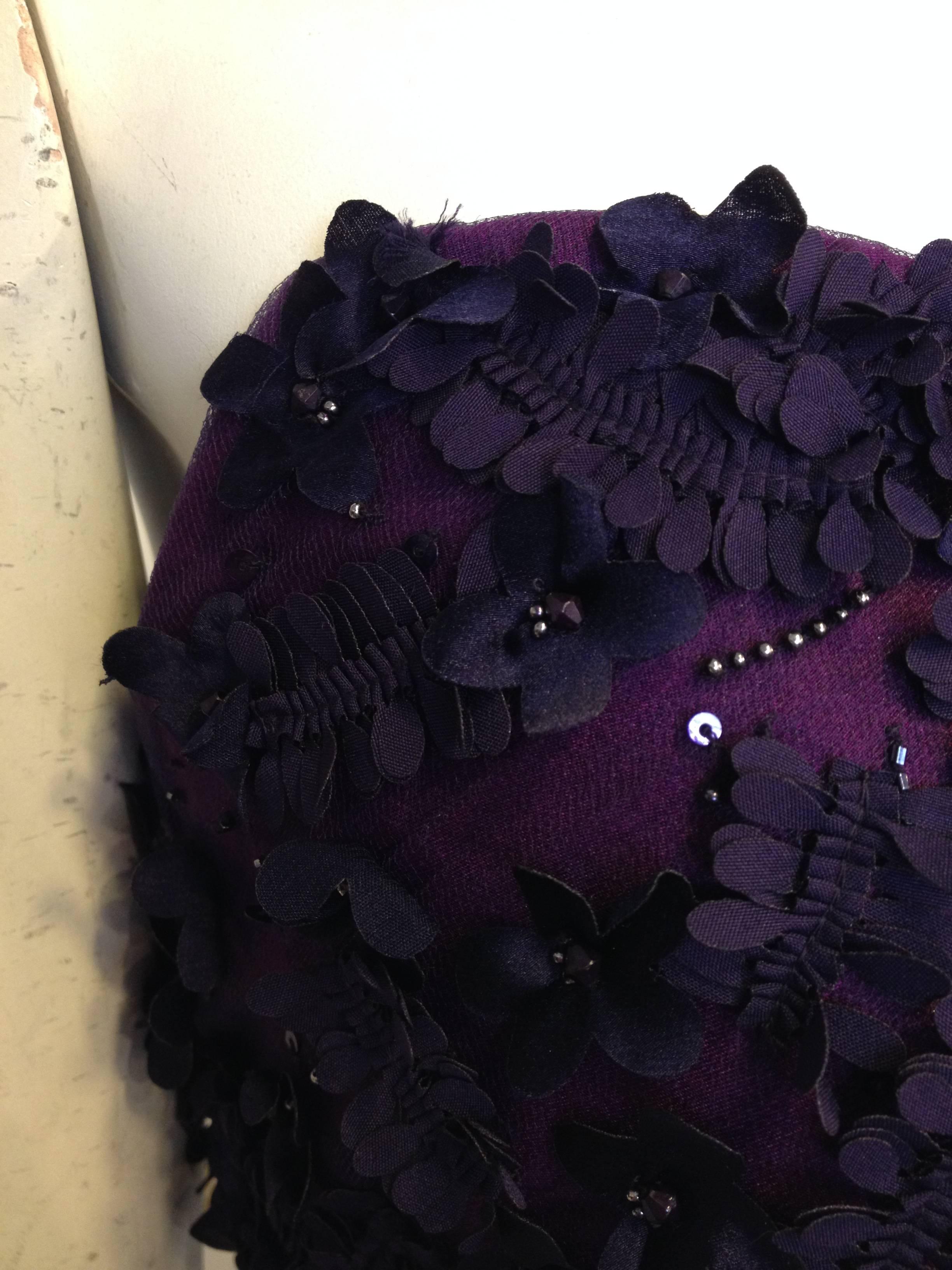 Oscar de la Renta Royal Purple Floral Gown For Sale 2