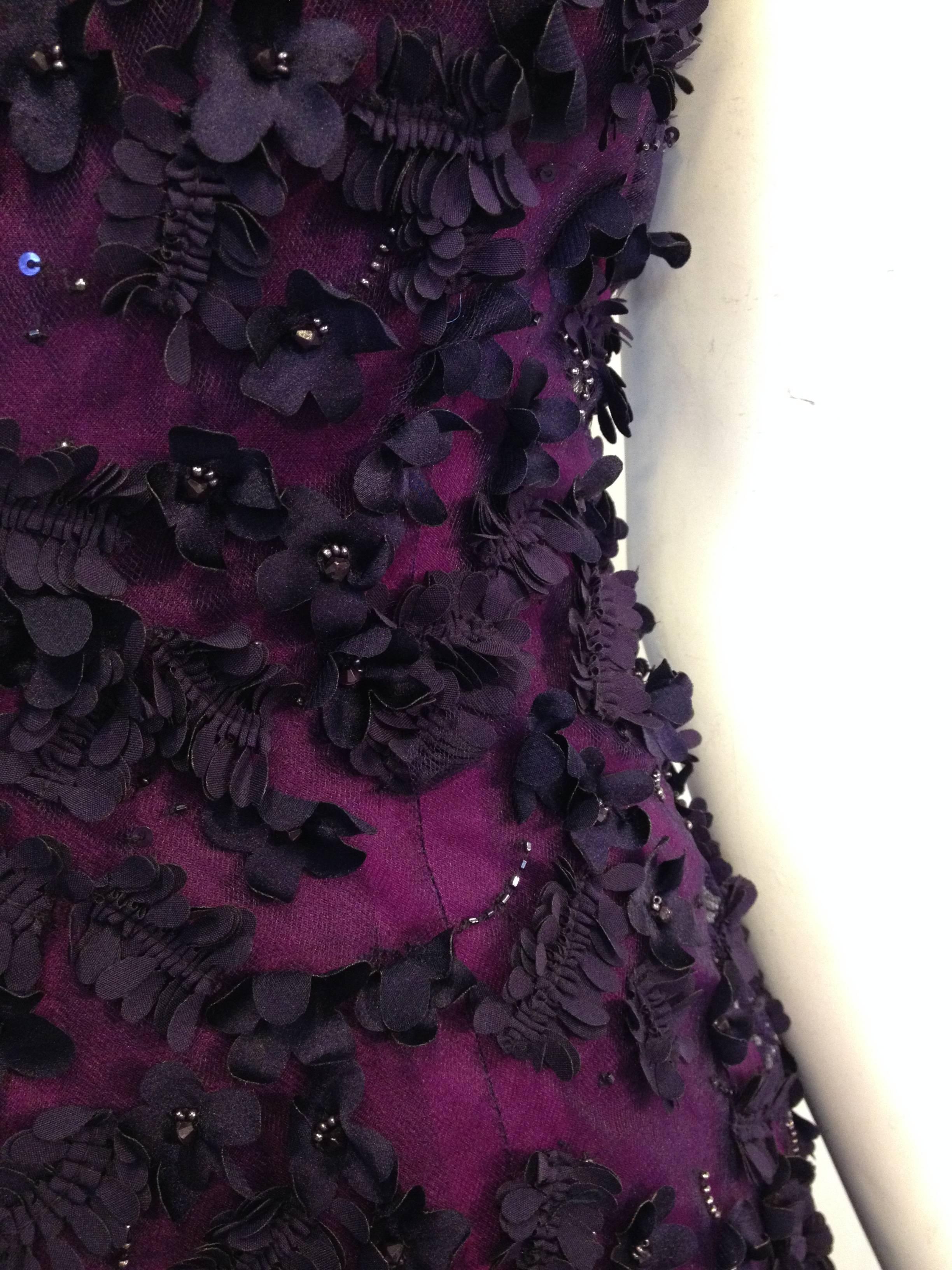 Oscar de la Renta Royal Purple Floral Gown For Sale 4