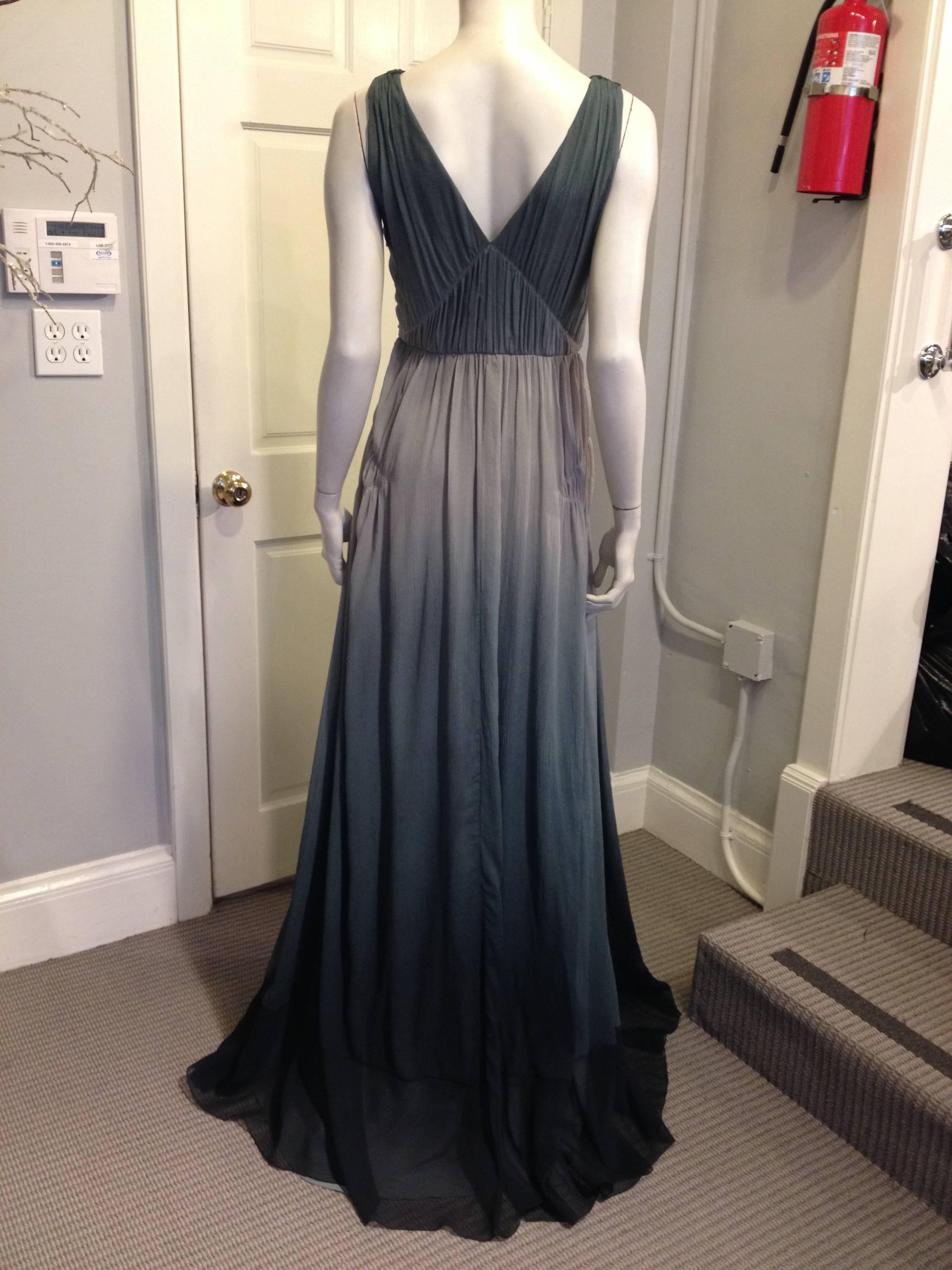 Burberry Sage and Green Ombre Chiffon Gown In New Condition In San Francisco, CA