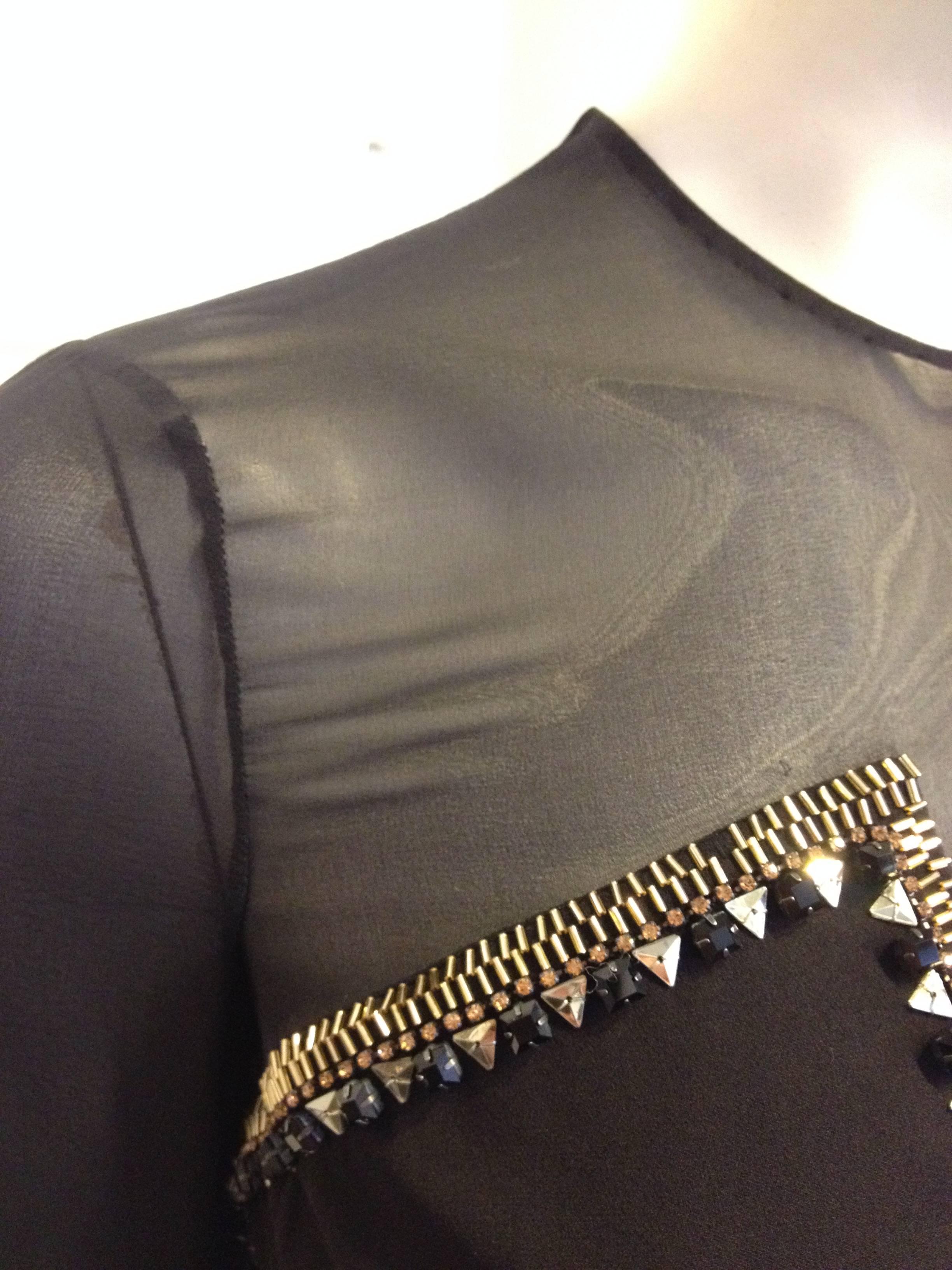 Versace Black Sheer Silk Gown with Gold Studs 1