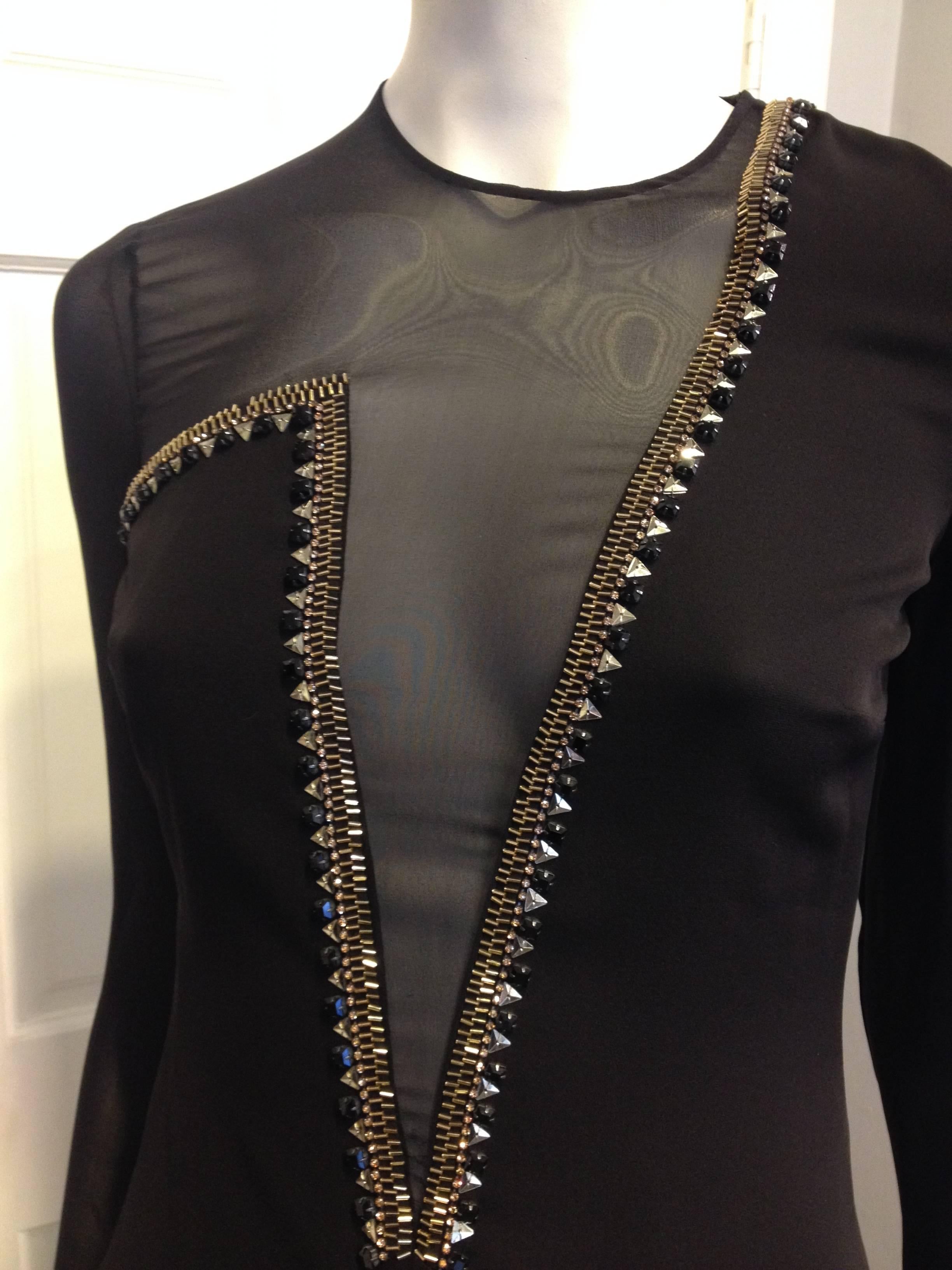 Women's Versace Black Sheer Silk Gown with Gold Studs