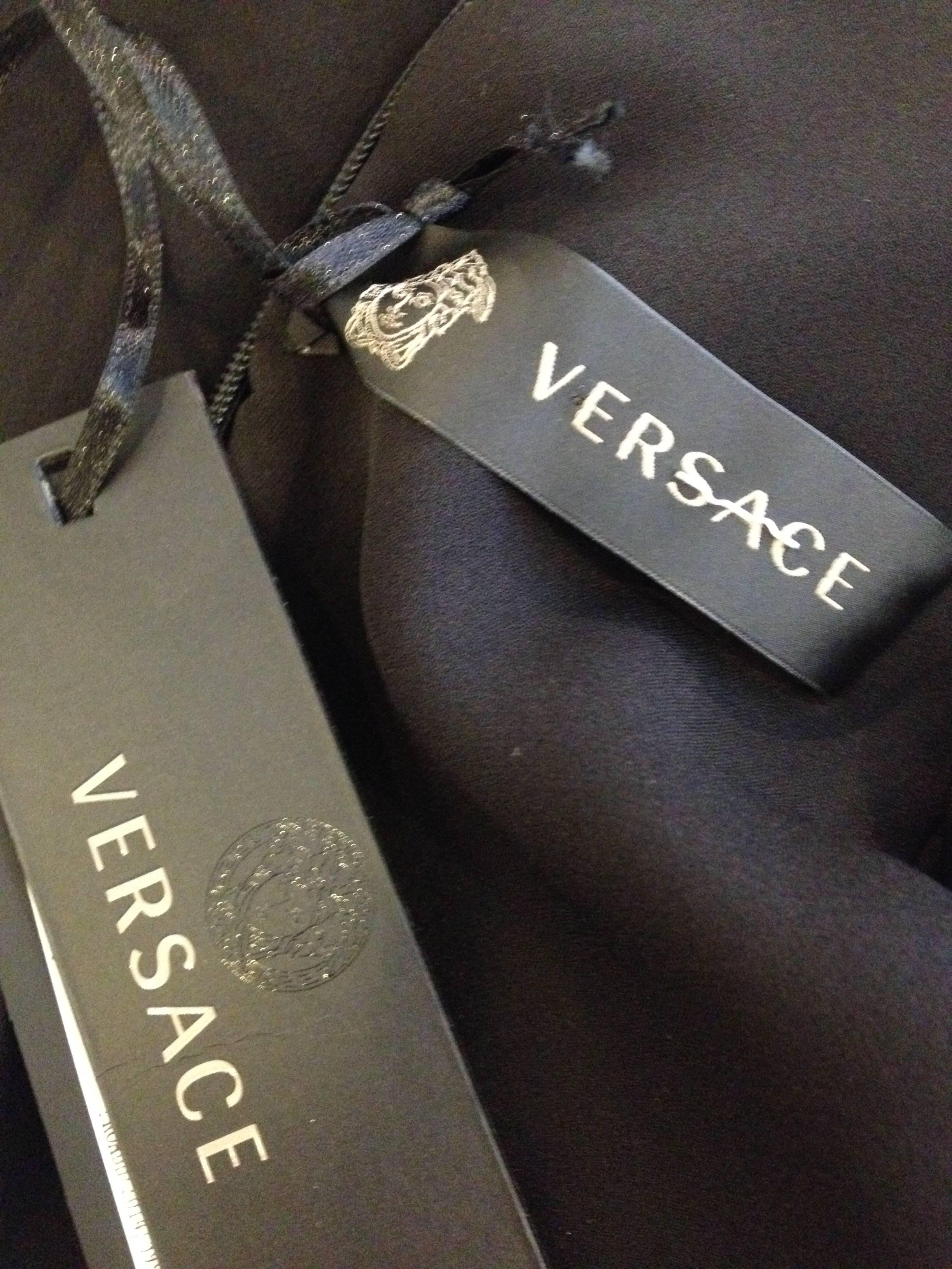 Versace Black Sheer Silk Gown with Gold Studs 6