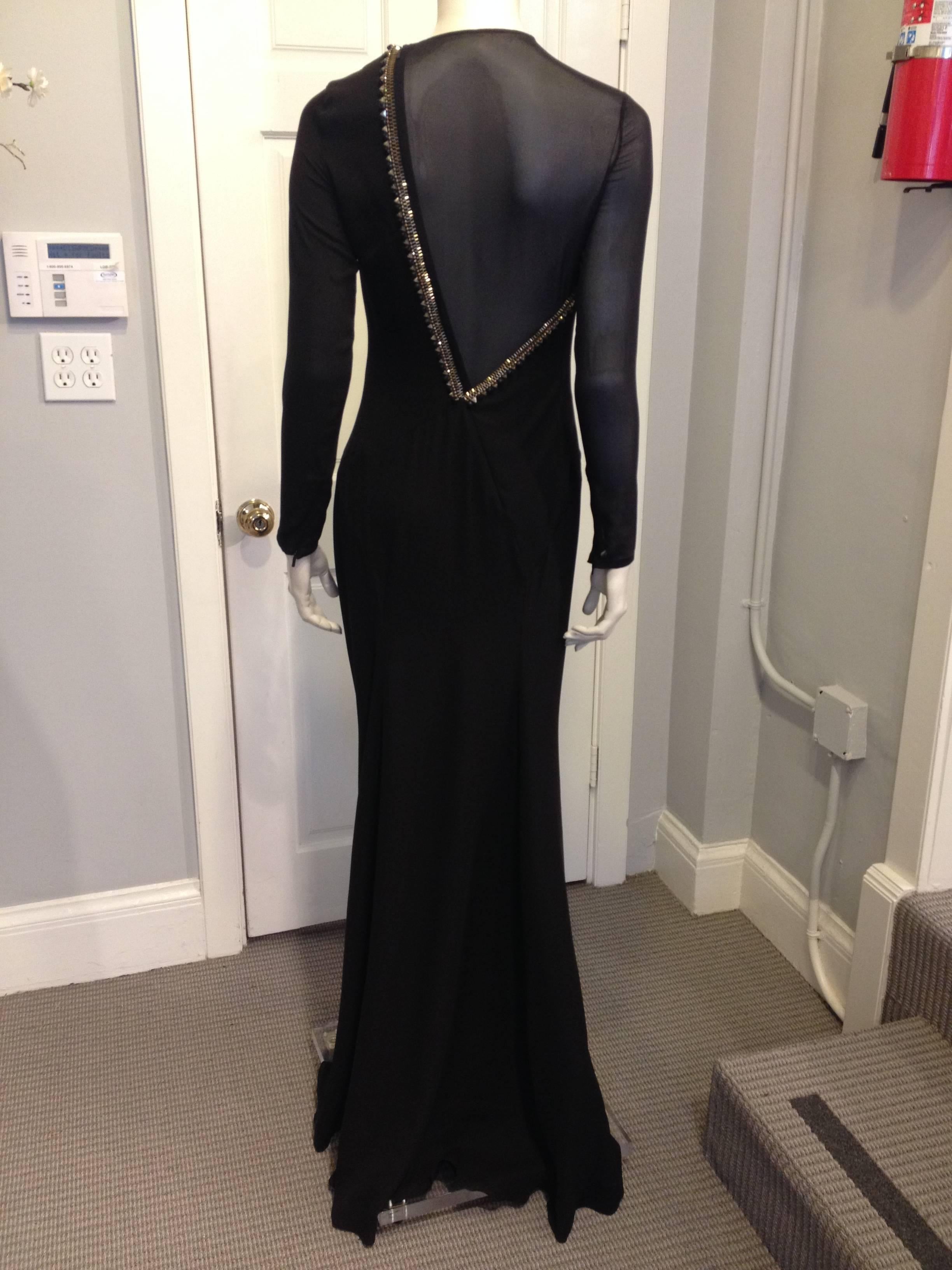 Versace Black Sheer Silk Gown with Gold Studs In New Condition In San Francisco, CA