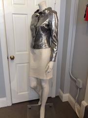 St. John Couture Silver Metallic Embossed Leather Jacket