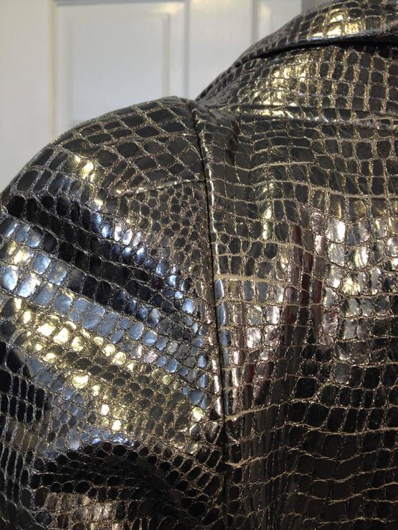 St. John Couture Silver Metallic Embossed Leather Jacket at 1stDibs