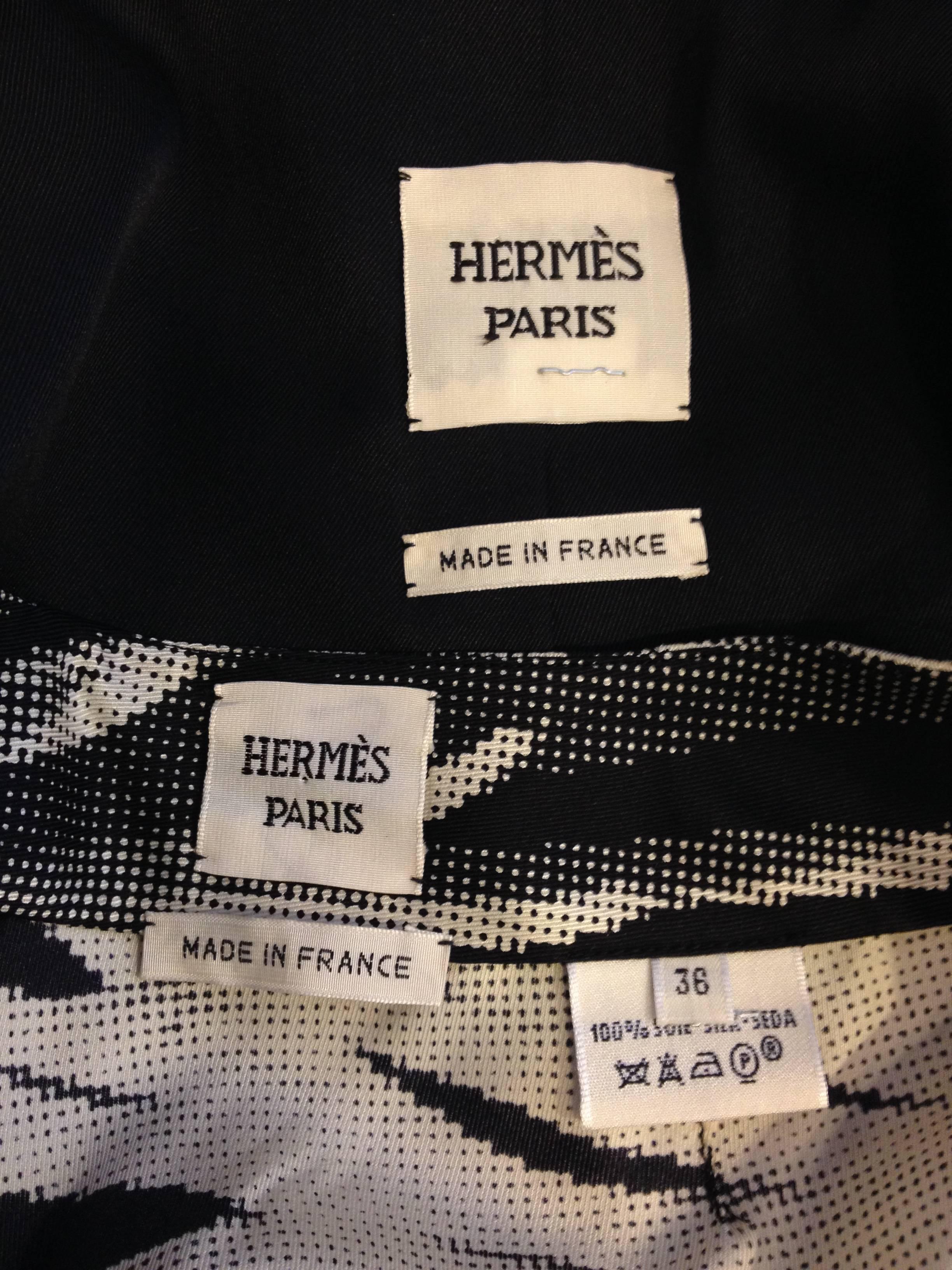 Hermes Black and Cream Silk Chrysanthemum Suit 6