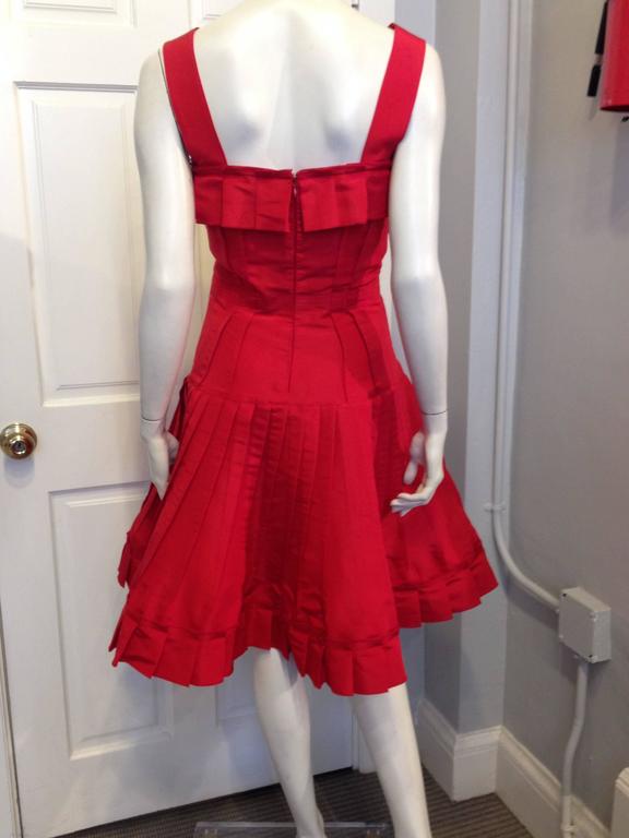 Oscar de la Renta Red Silk Dress with Ruffles For Sale at 1stDibs