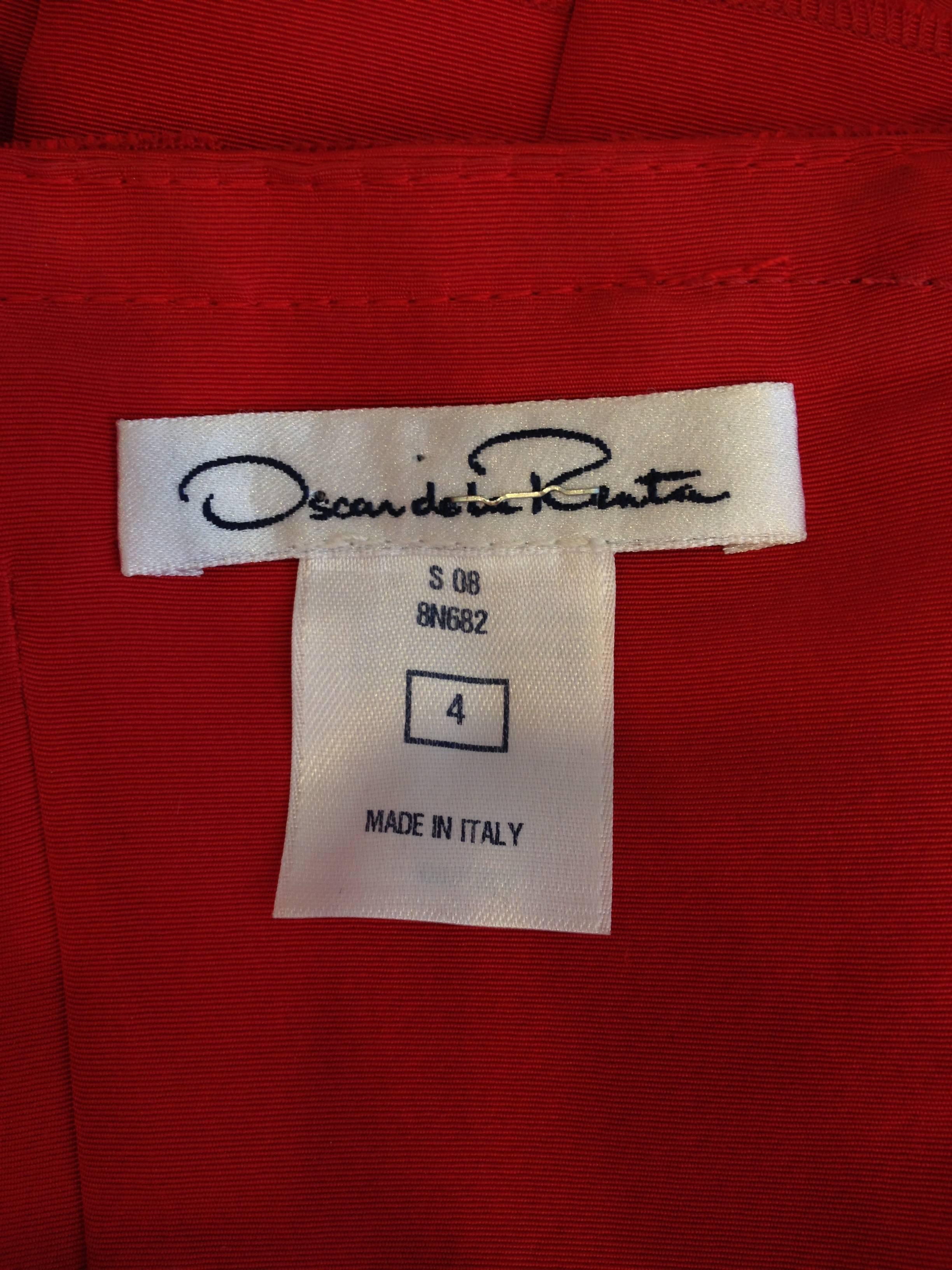 Oscar de la Renta Red Silk Dress with Ruffles For Sale 5
