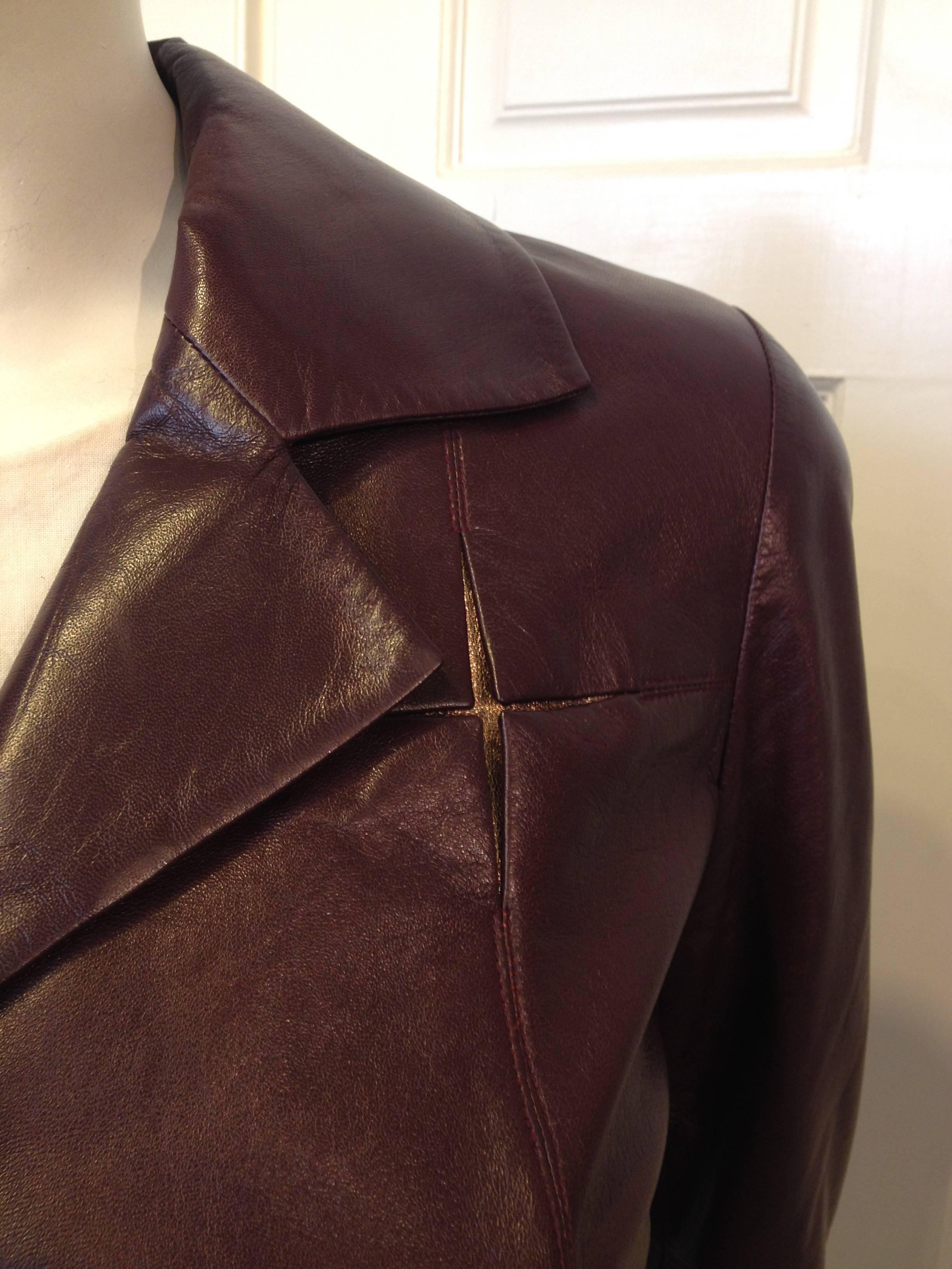Black Chanel Burgundy Leather Jacket with Rose Gold Insets For Sale