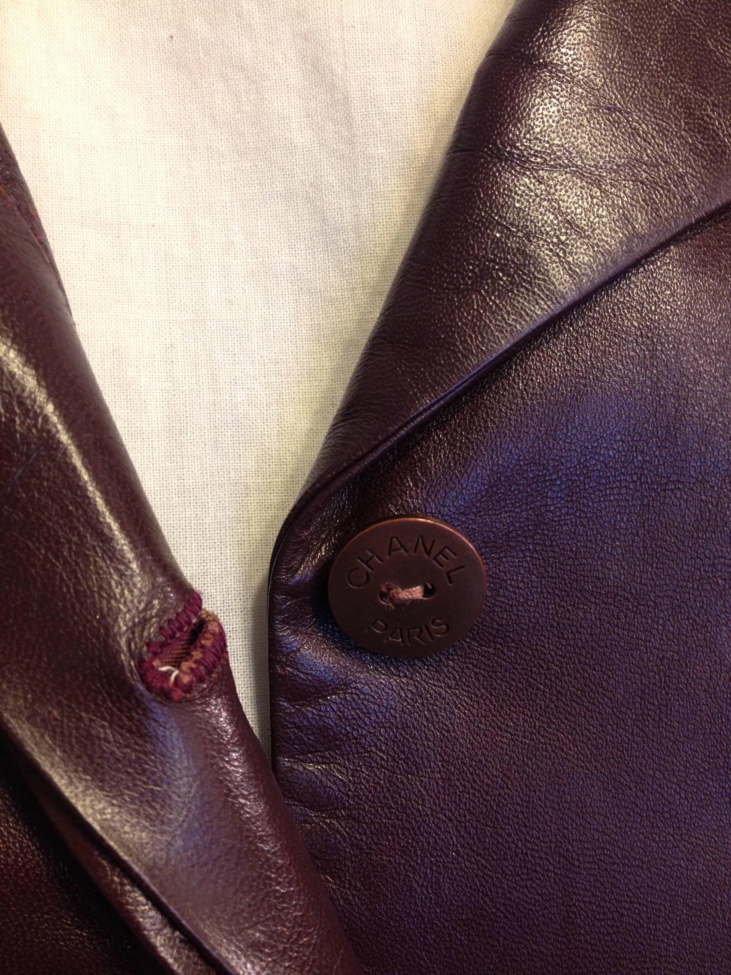 Chanel Burgundy Leather Jacket with Rose Gold Insets For Sale 1