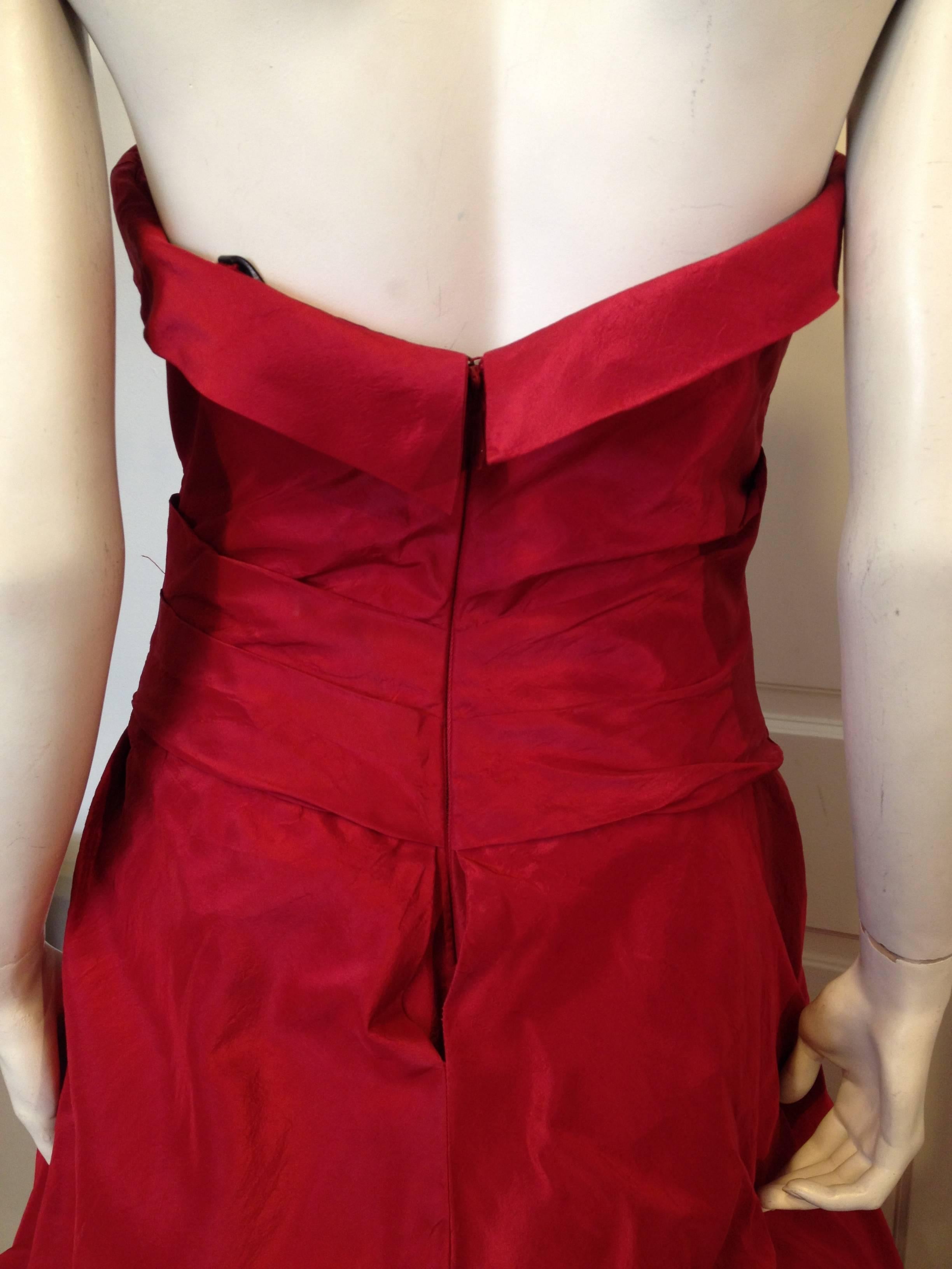 Monique Lhullier Red Silk Ball Gown 1