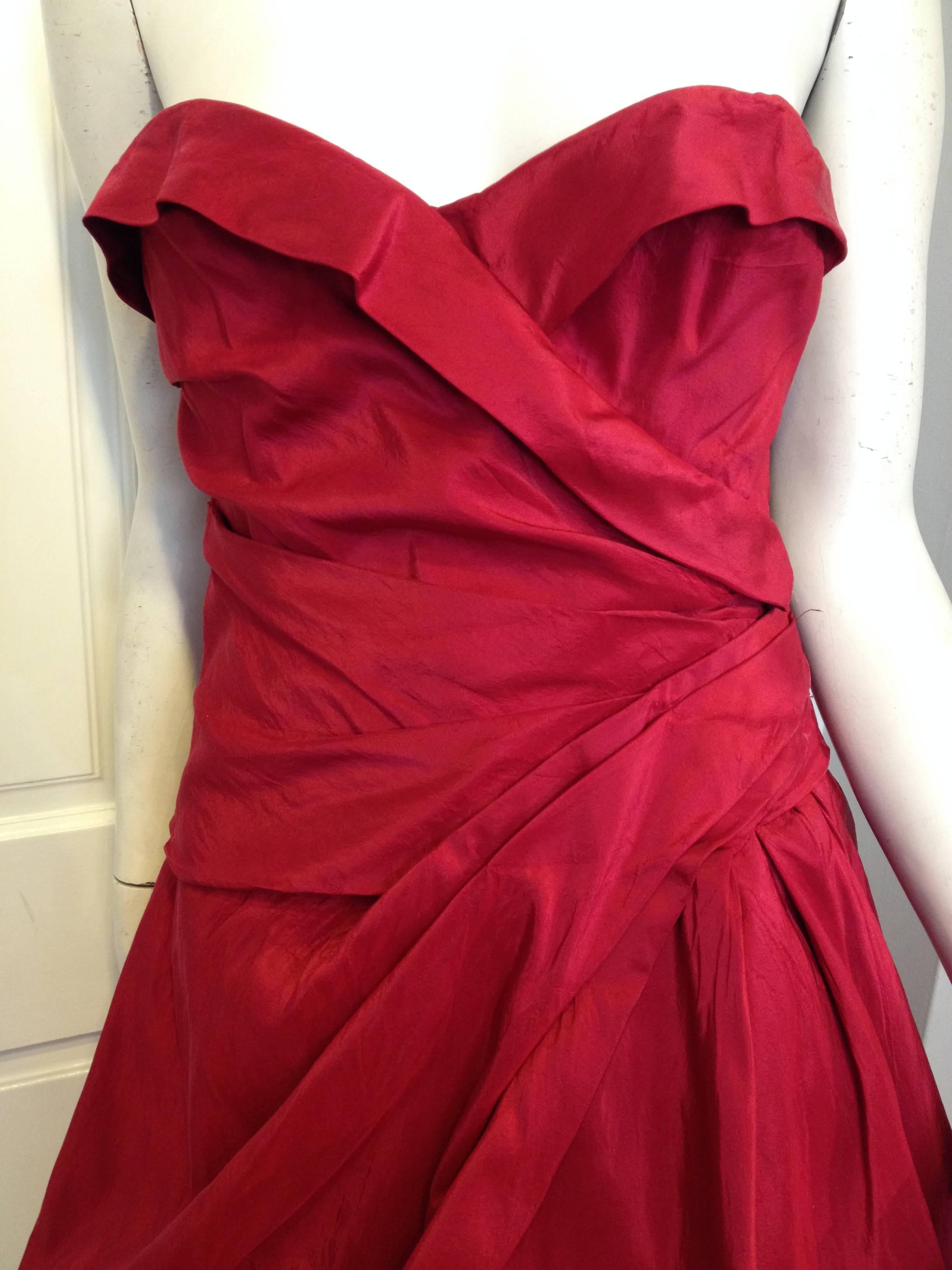 Women's Monique Lhullier Red Silk Ball Gown