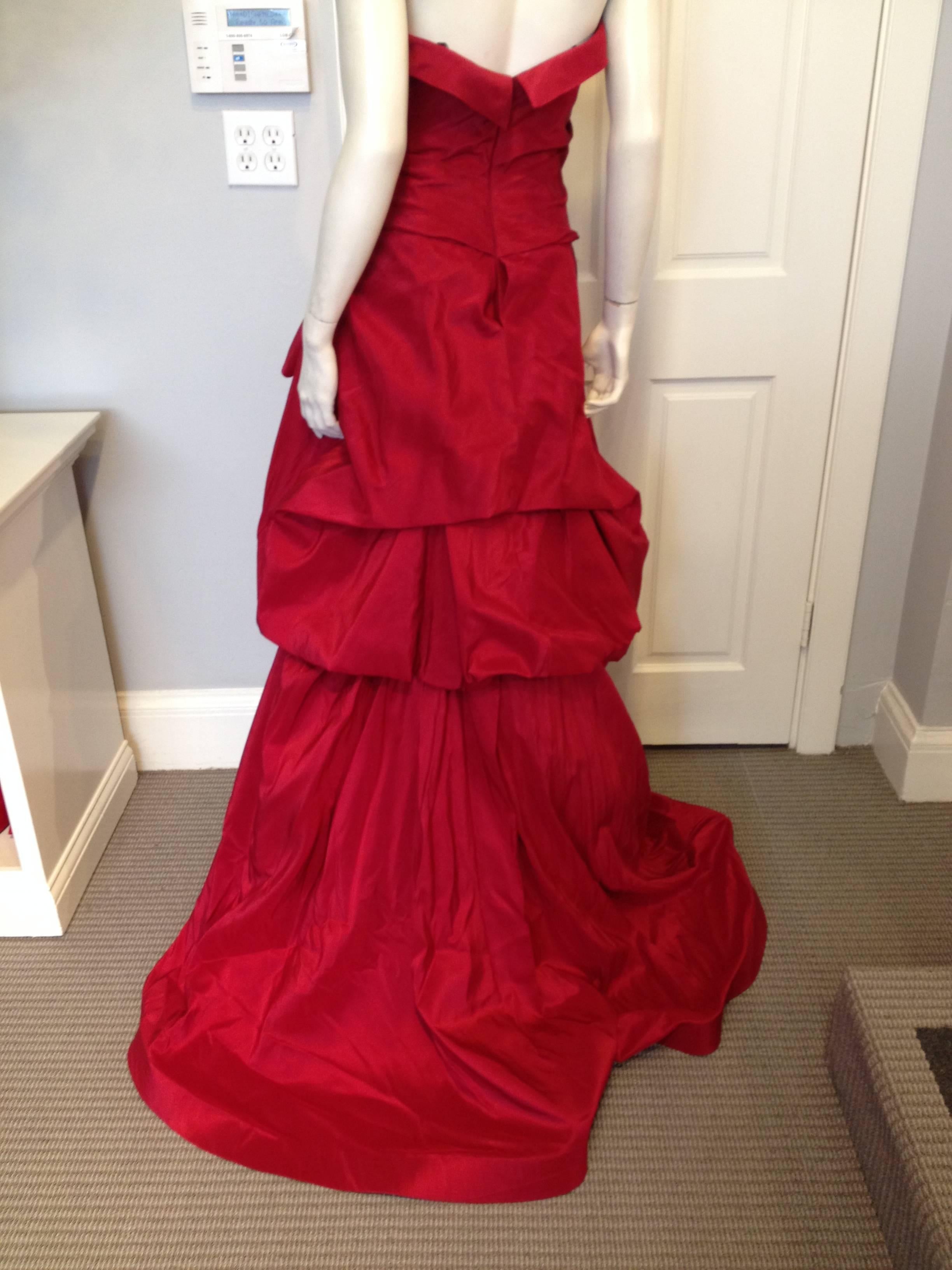Monique Lhullier Red Silk Ball Gown 5