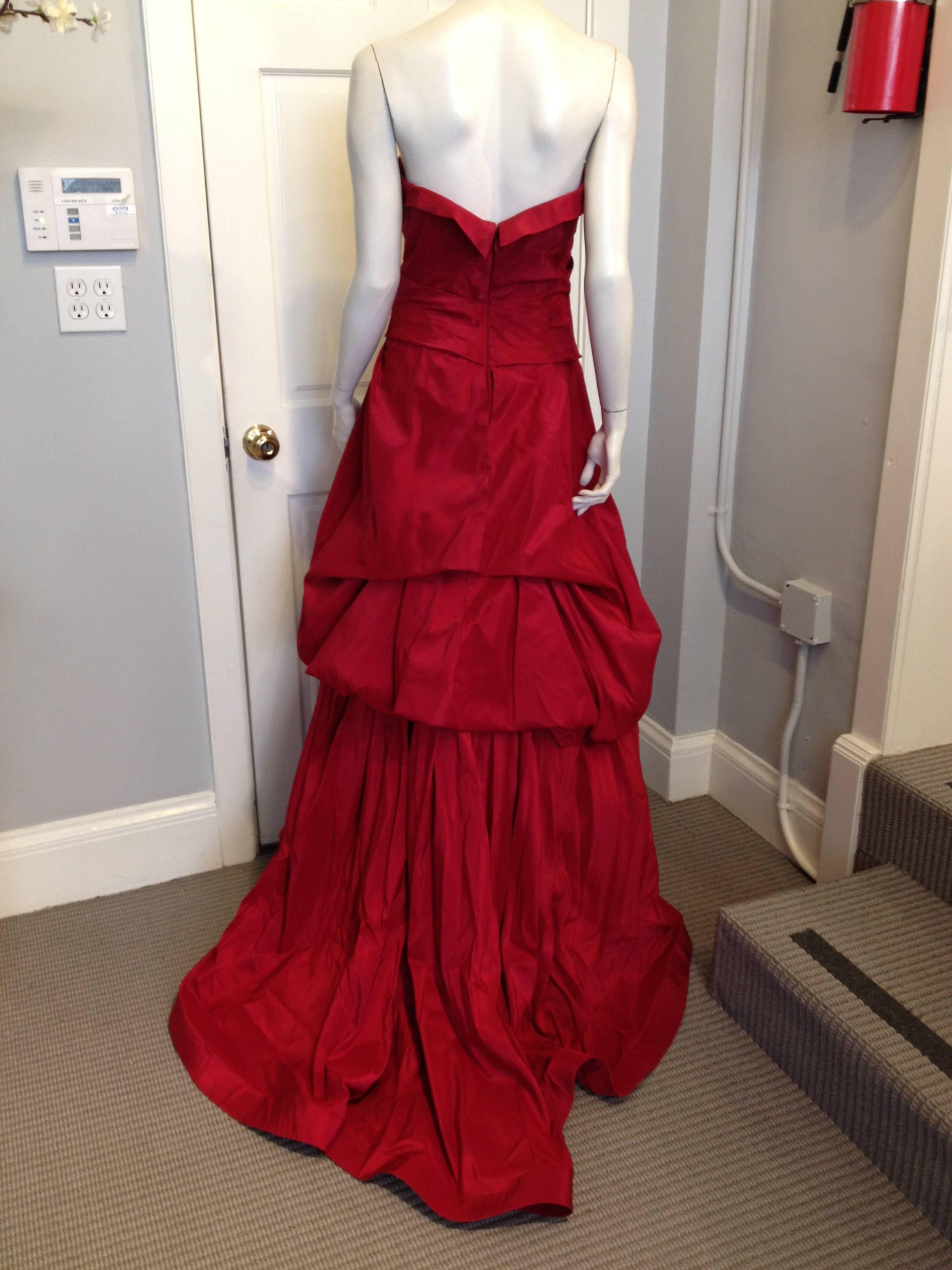 Monique Lhullier Red Silk Ball Gown In Excellent Condition In San Francisco, CA