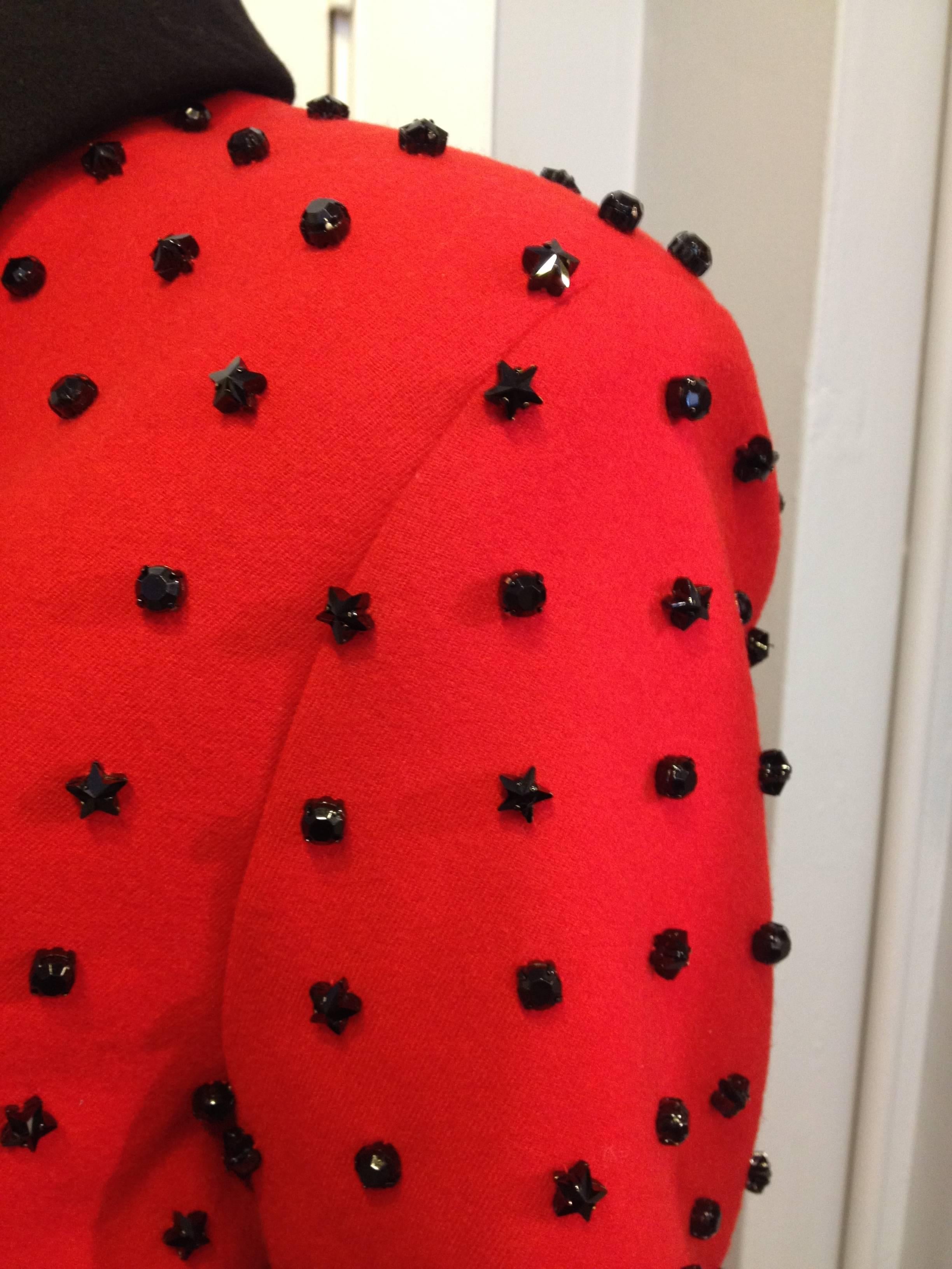 Givenchy Red Runway Jacket Black Star Embellishment Fall-Winter 2012-2013 Sz 38 For Sale 1