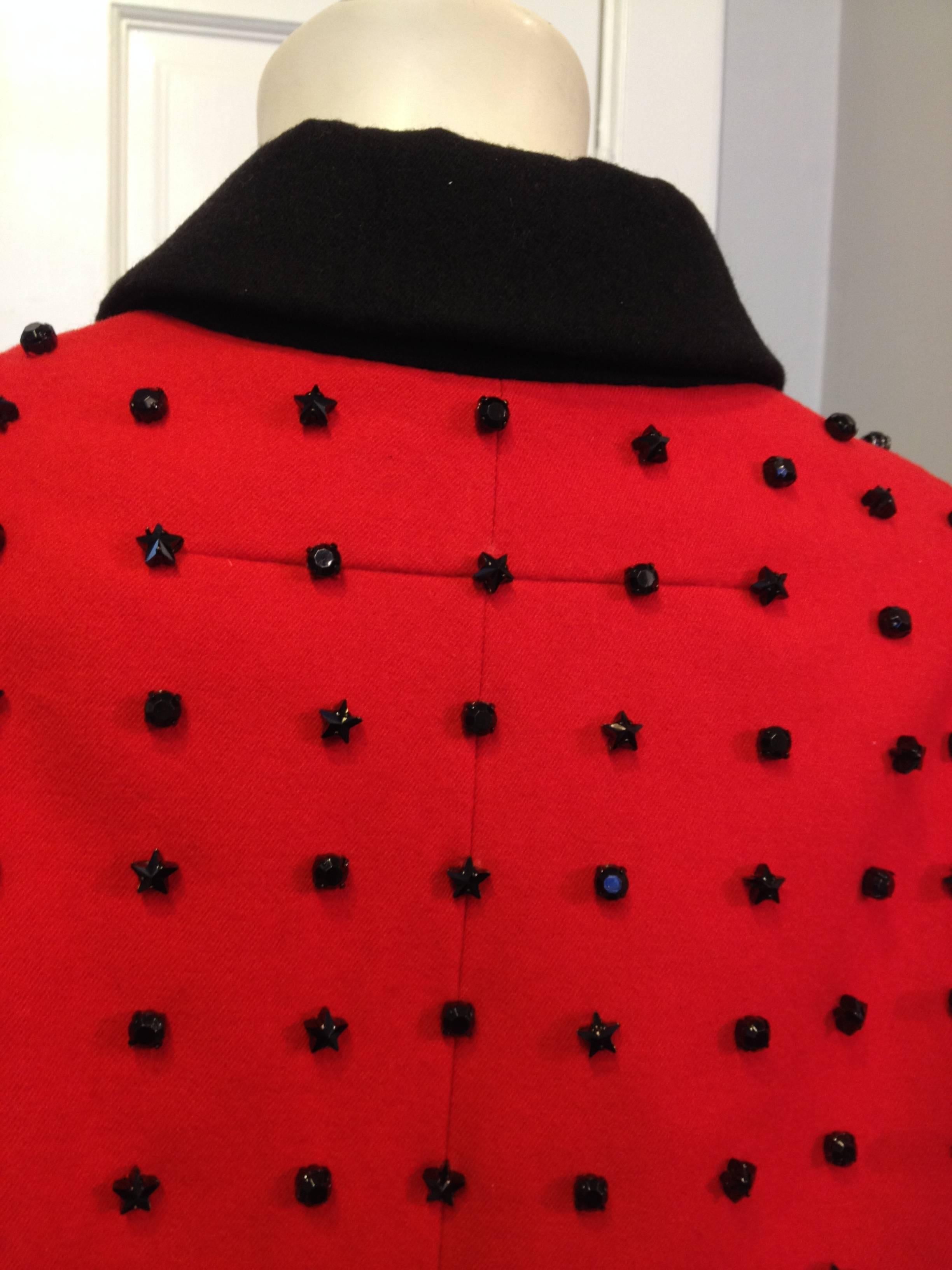 Givenchy Red Runway Jacket Black Star Embellishment Fall-Winter 2012-2013 Sz 38 For Sale 2