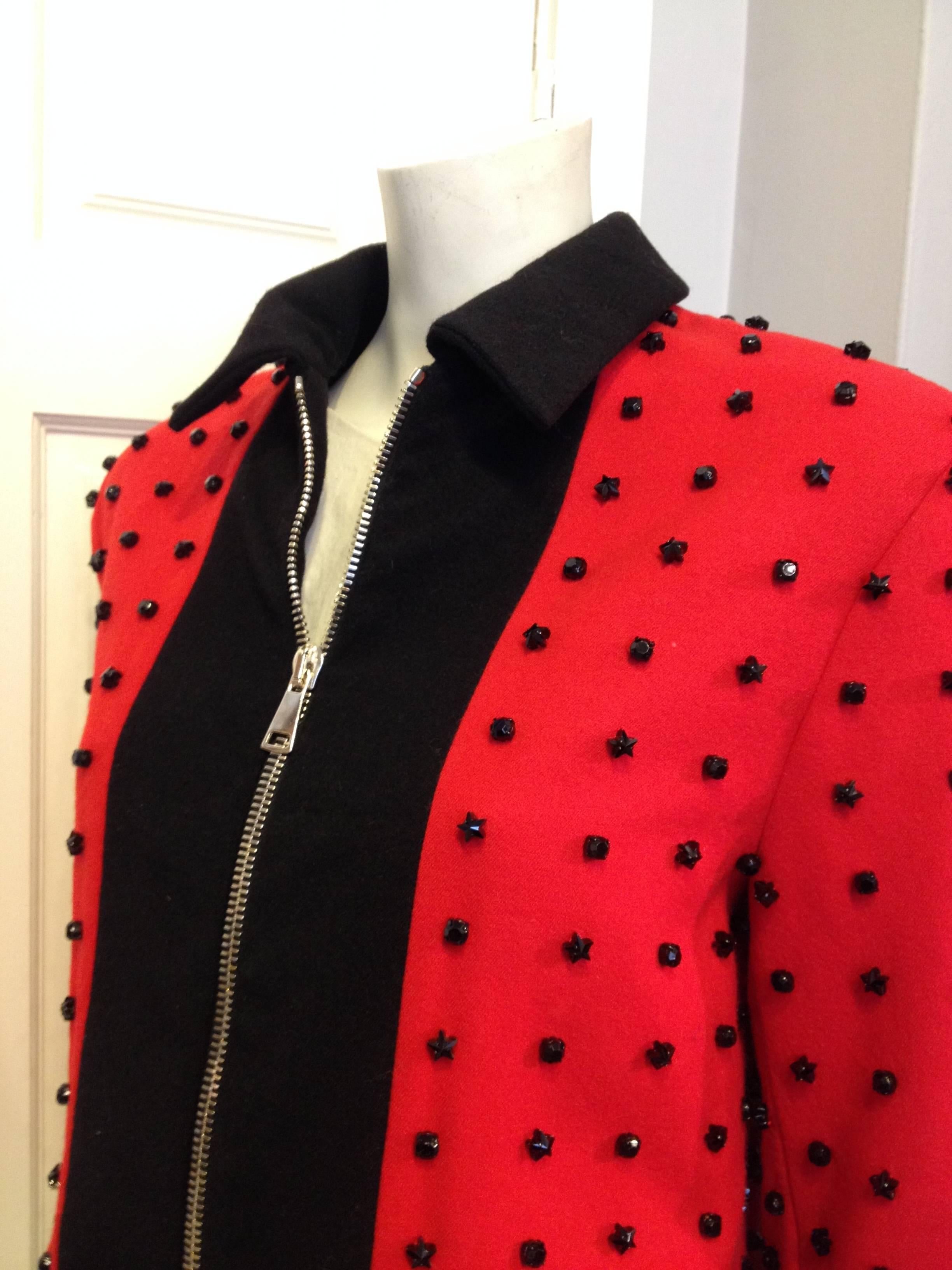 Women's or Men's Givenchy Red Runway Jacket Black Star Embellishment Fall-Winter 2012-2013 Sz 38 For Sale