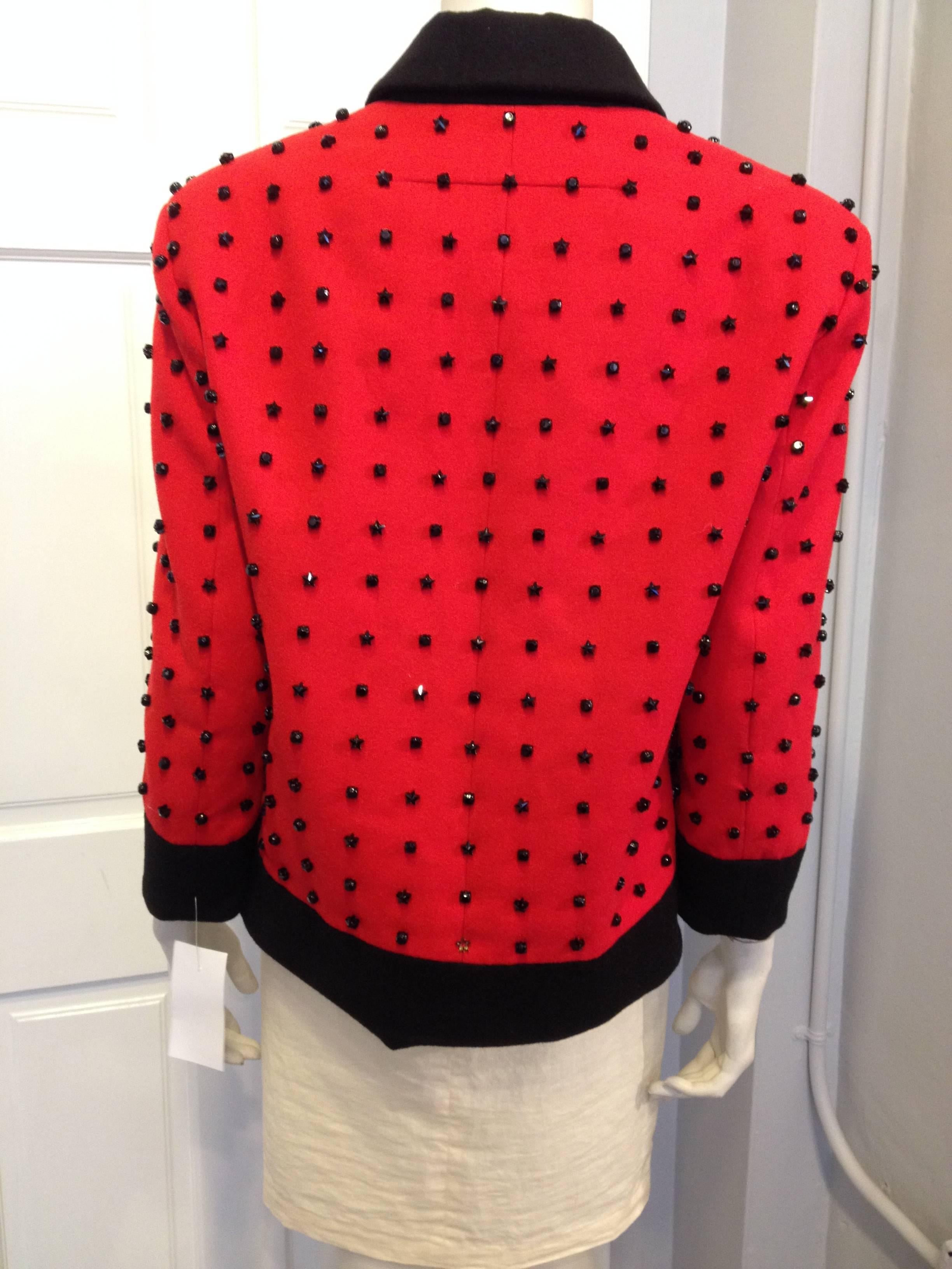 Givenchy Red Runway Jacket Black Star Embellishment Fall-Winter 2012-2013 Sz 38 In Excellent Condition For Sale In San Francisco, CA