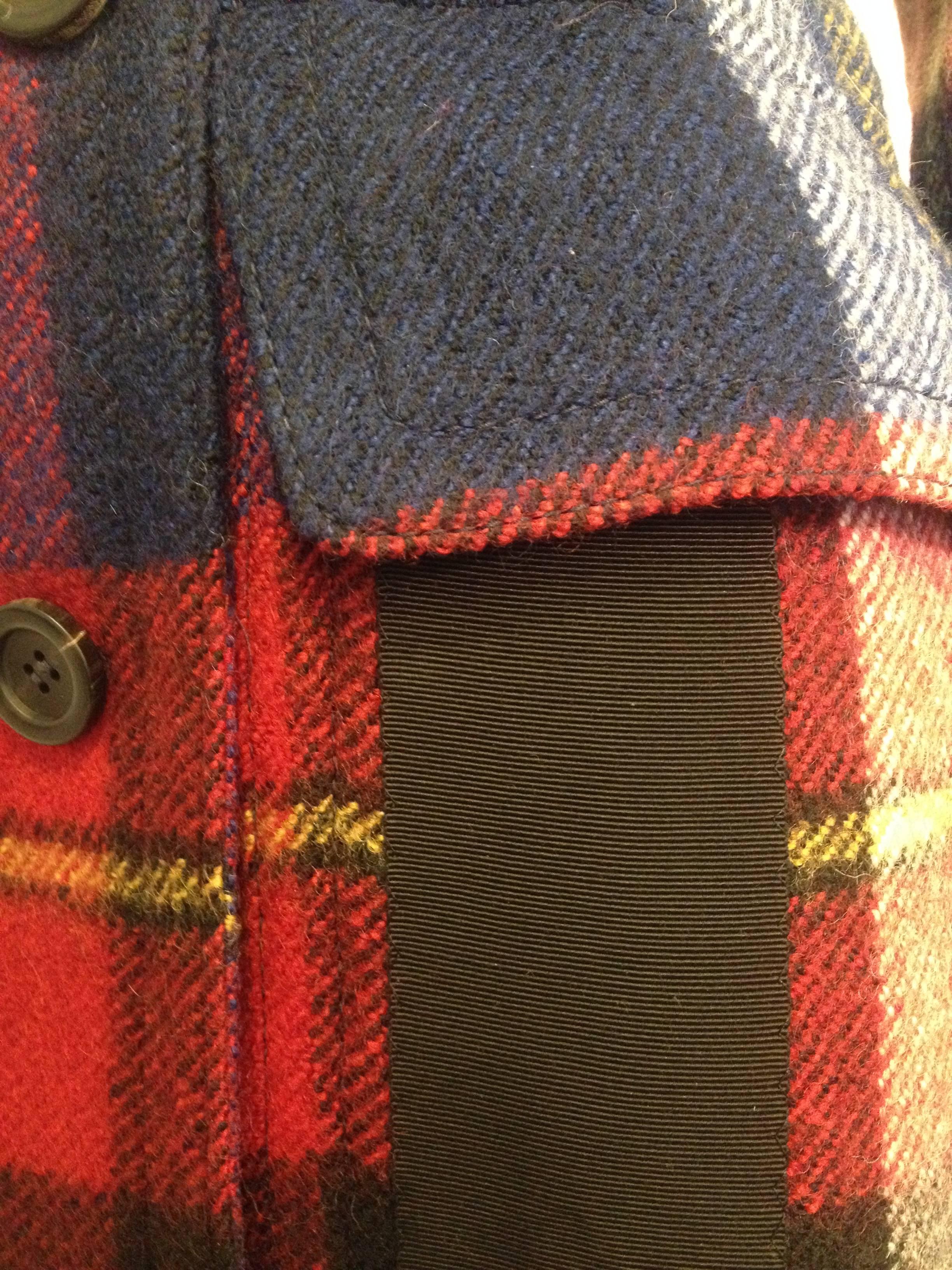 Black Prada Red and Blue Plaid Coat with Grosgrain Bows