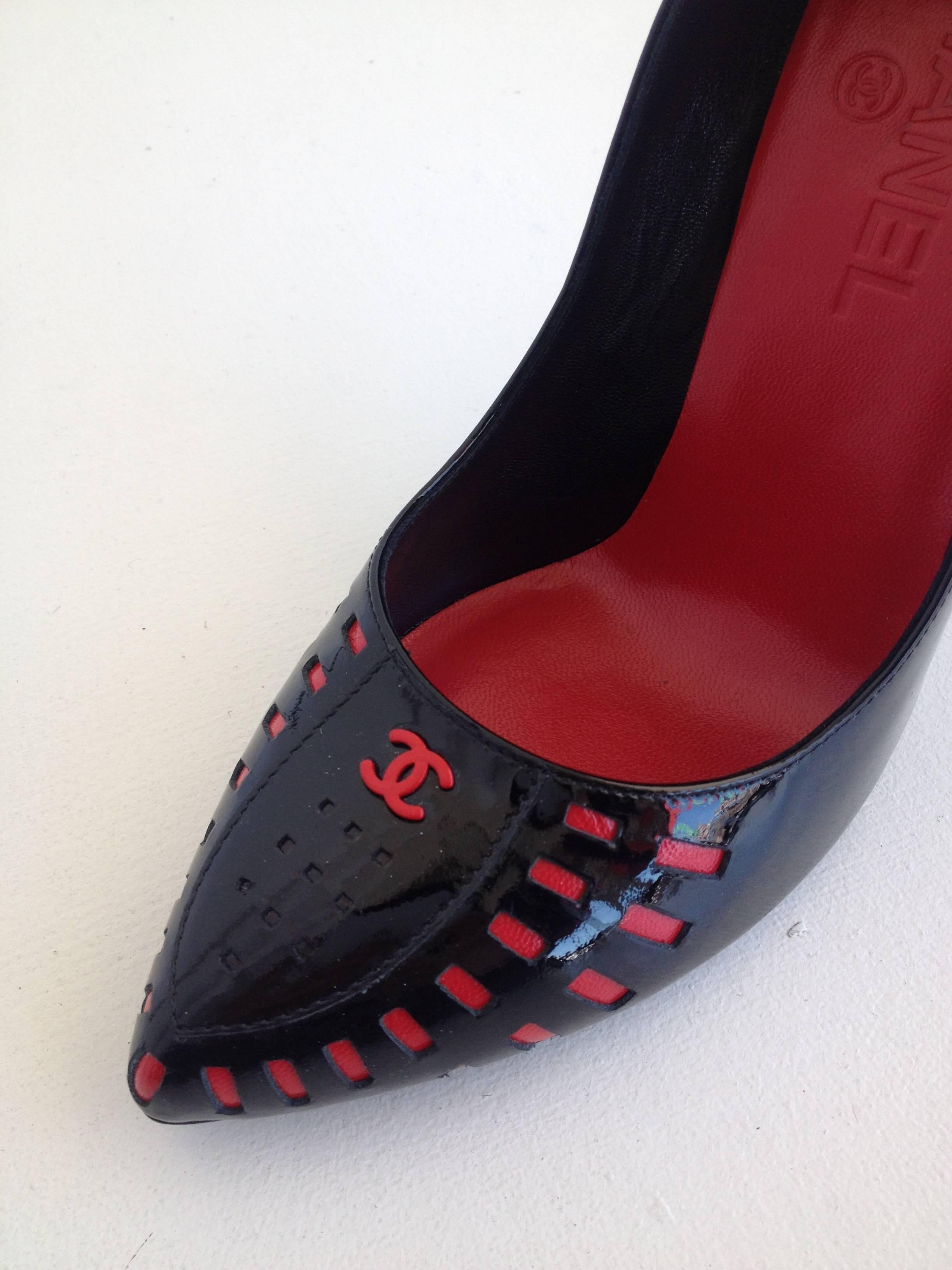 Chanel Black and Red Patent Cutout Heels 1