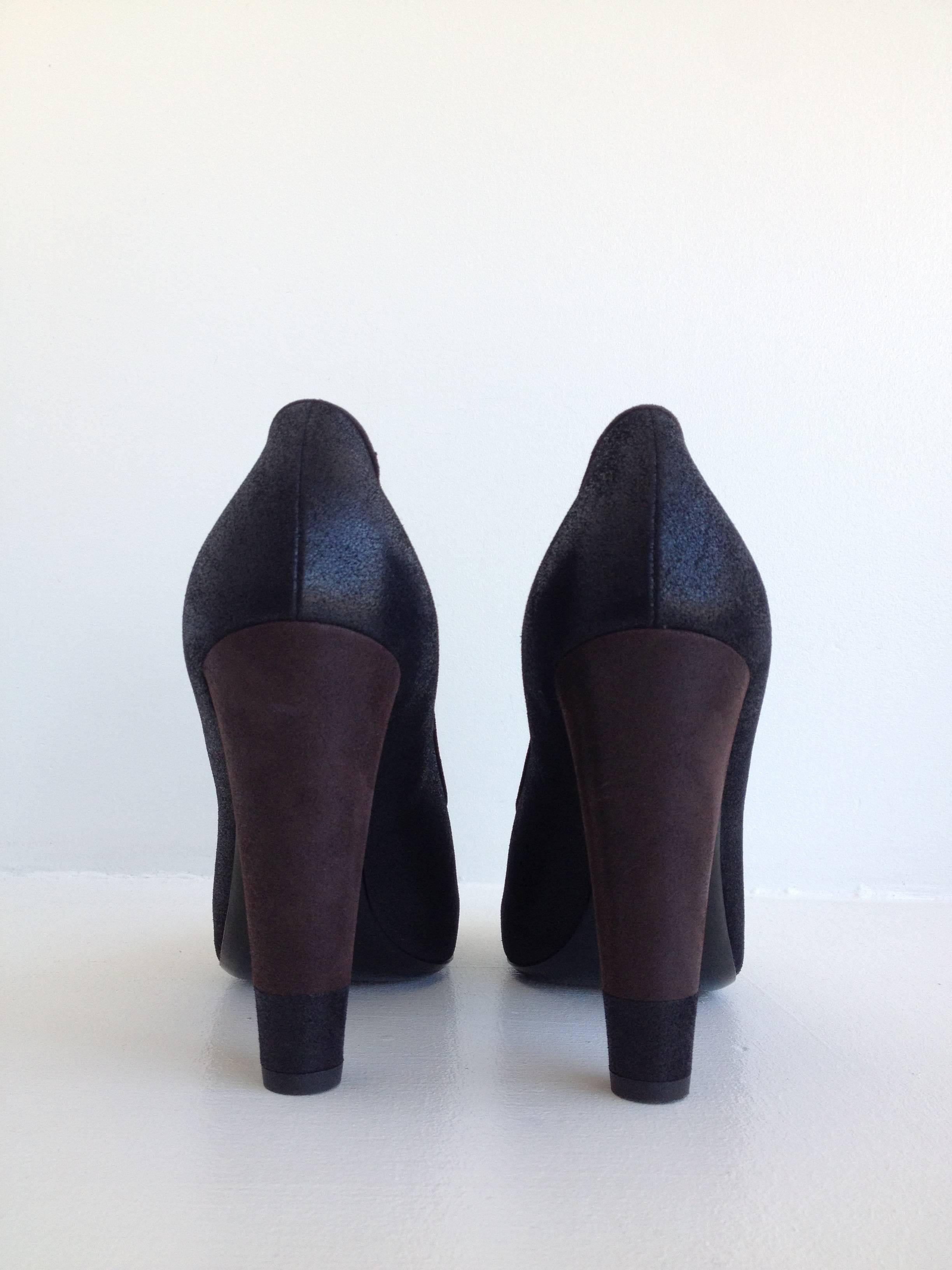 Women's Chanel Black and Brown Coated Nubuck Pumps