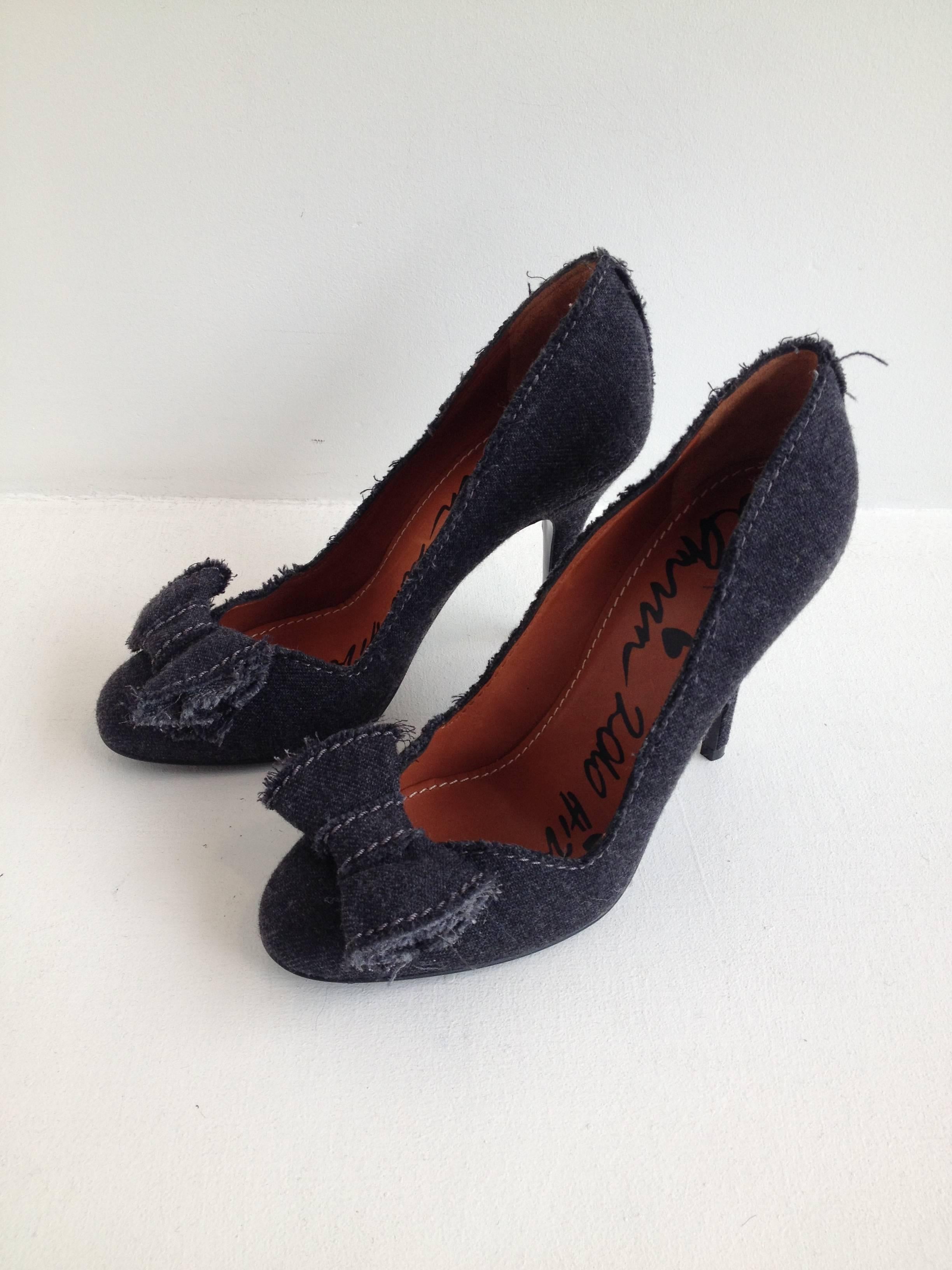 Black Lanvin Grey Fabric Pumps with Bows