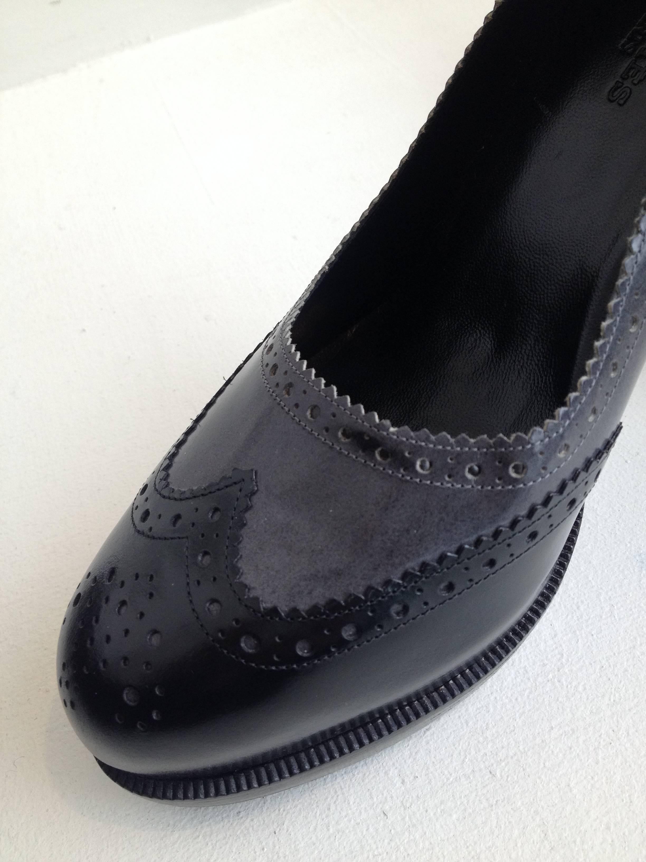 Hermes Grey and Black Leather Oxford Pumps 1
