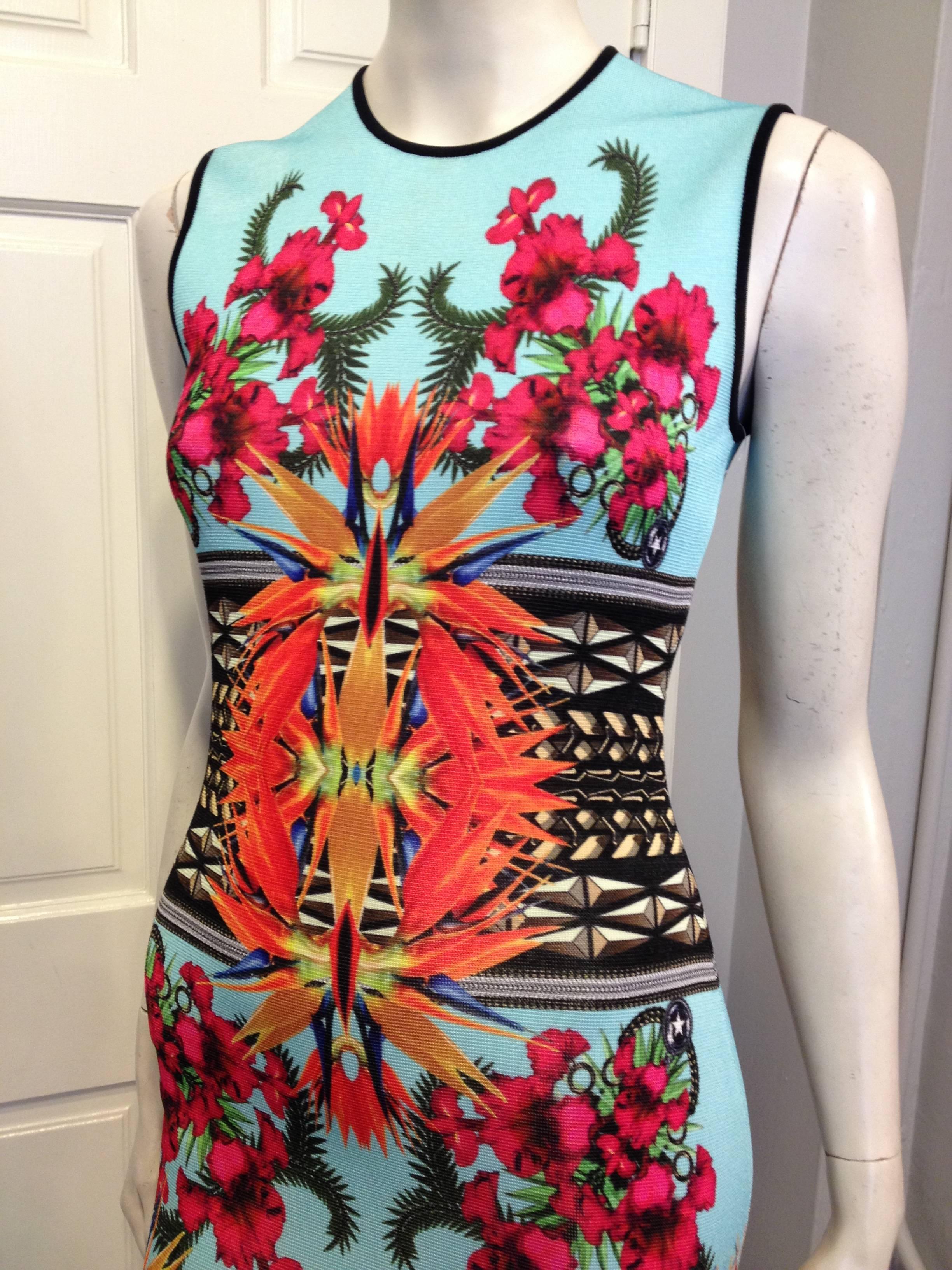 Givenchy Aqua Floral Knit Dress In Excellent Condition In San Francisco, CA