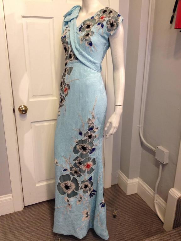 Carolina Herrera Baby Blue Floral Silk Gown at 1stDibs