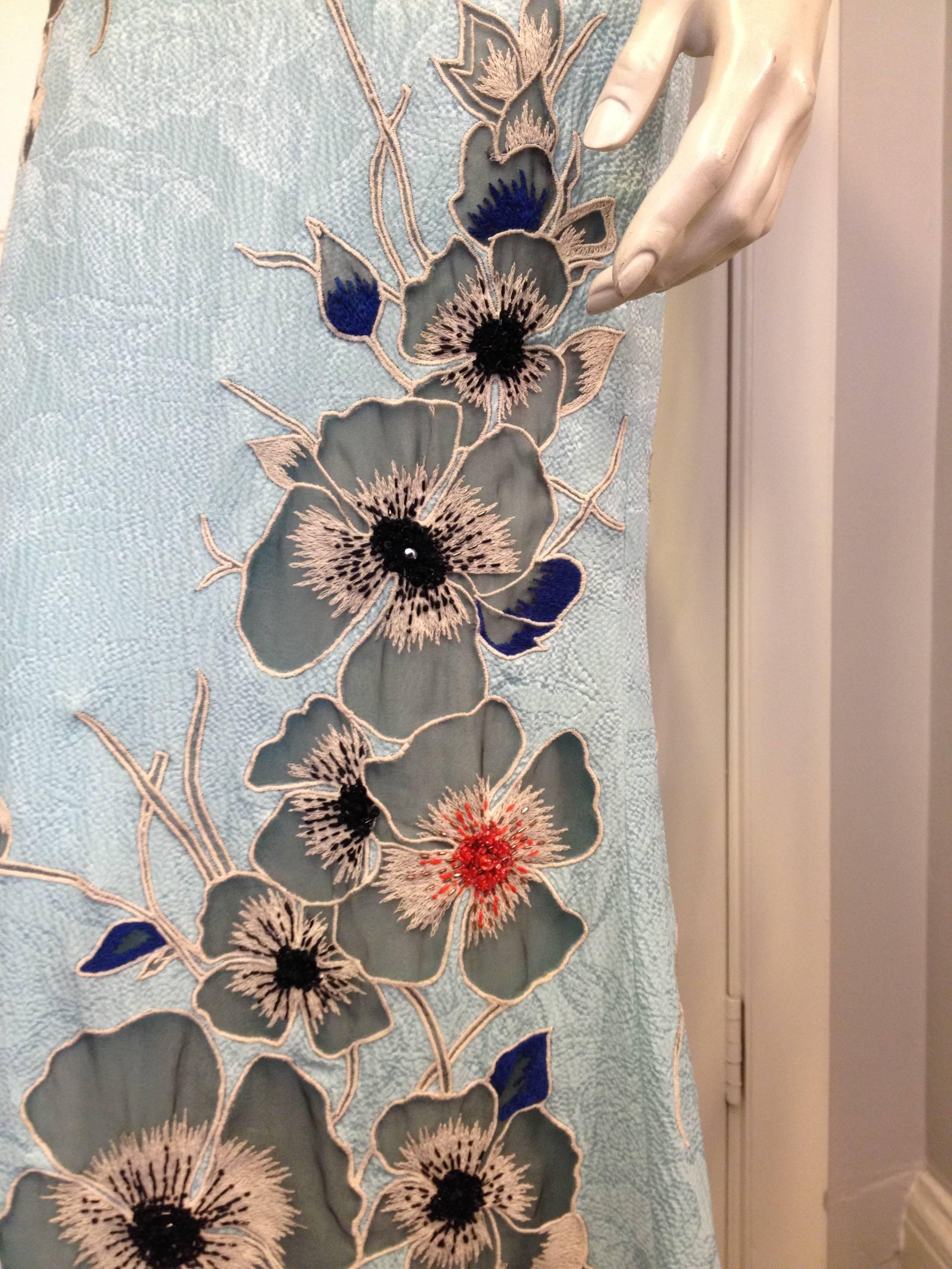 Carolina Herrera Baby Blue Floral Silk Gown 4