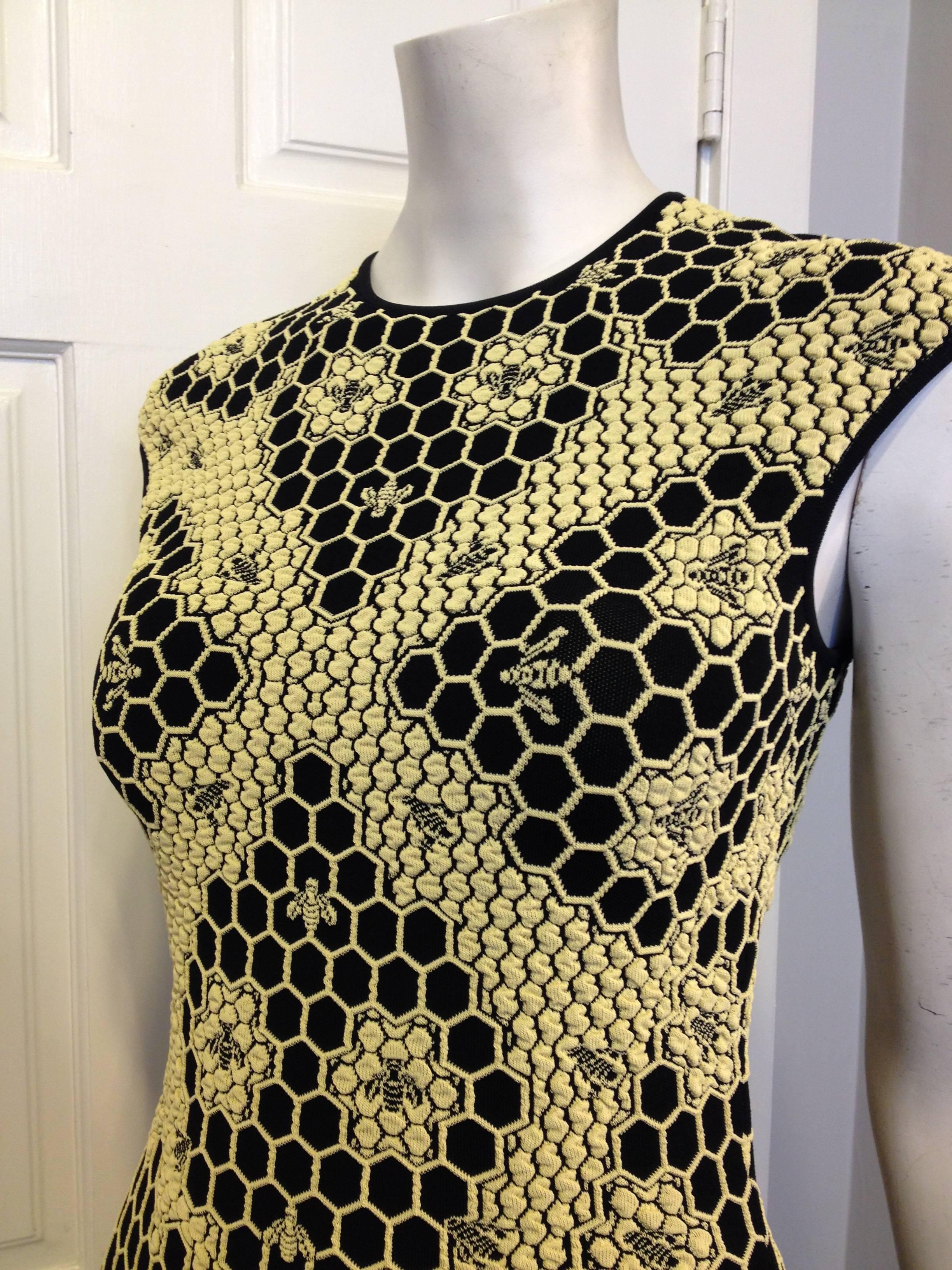 Alexander McQueen Yellow and Black Beehive Dress In Excellent Condition In San Francisco, CA