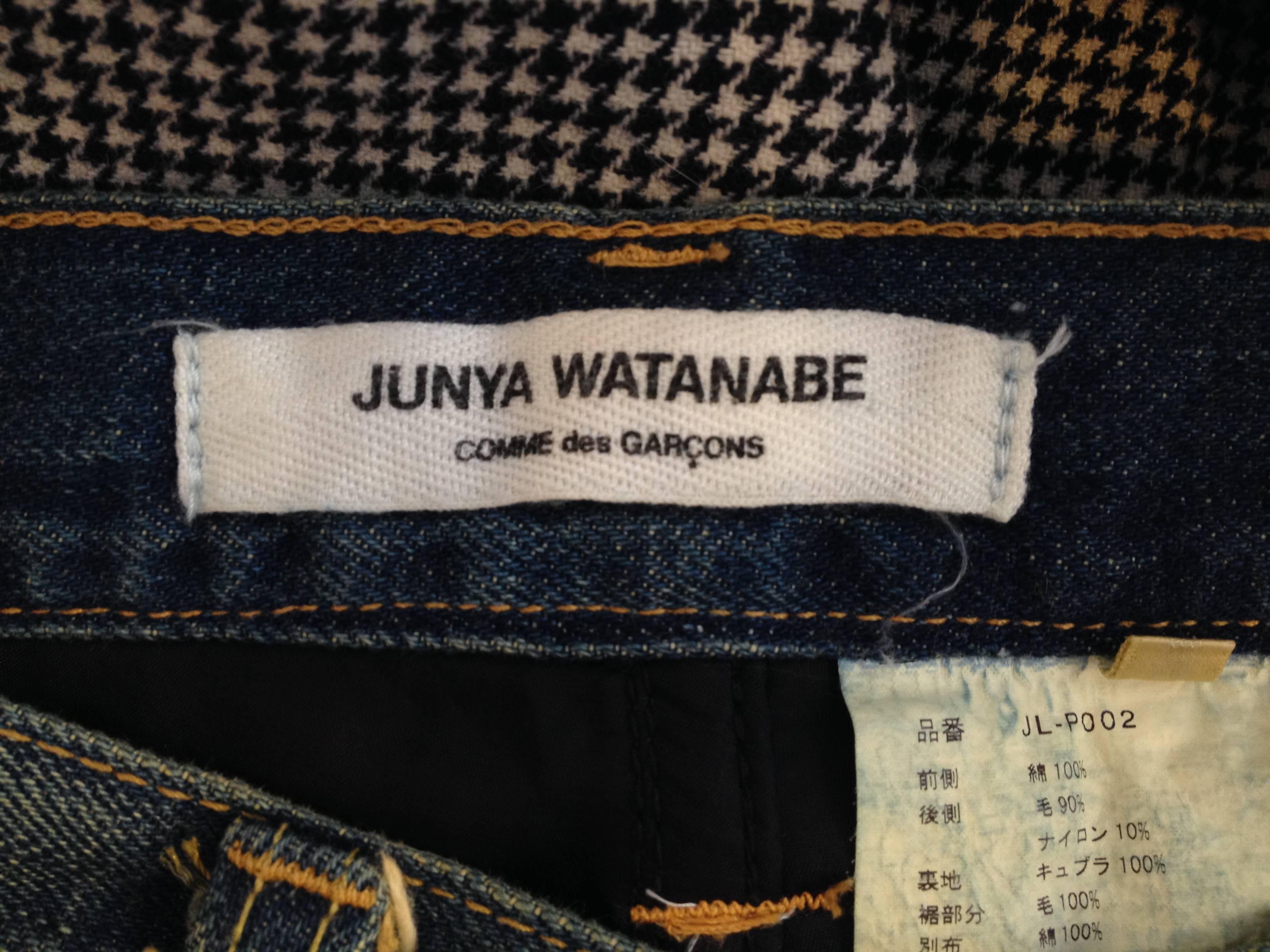 Junya Watanabe Blue Denim and Houndstooth Patchwork Jeans For Sale 3